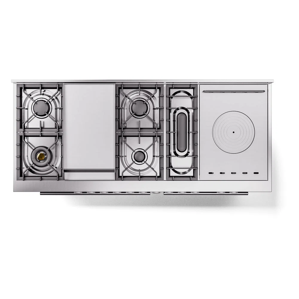 ILVE Professional Plus II 60-Inch Natural Gas Dual Fuel Range with 7 Burners, Griddle, & French Top with Solid Door Oven in White (UP60FSQMPWH) - Image 4