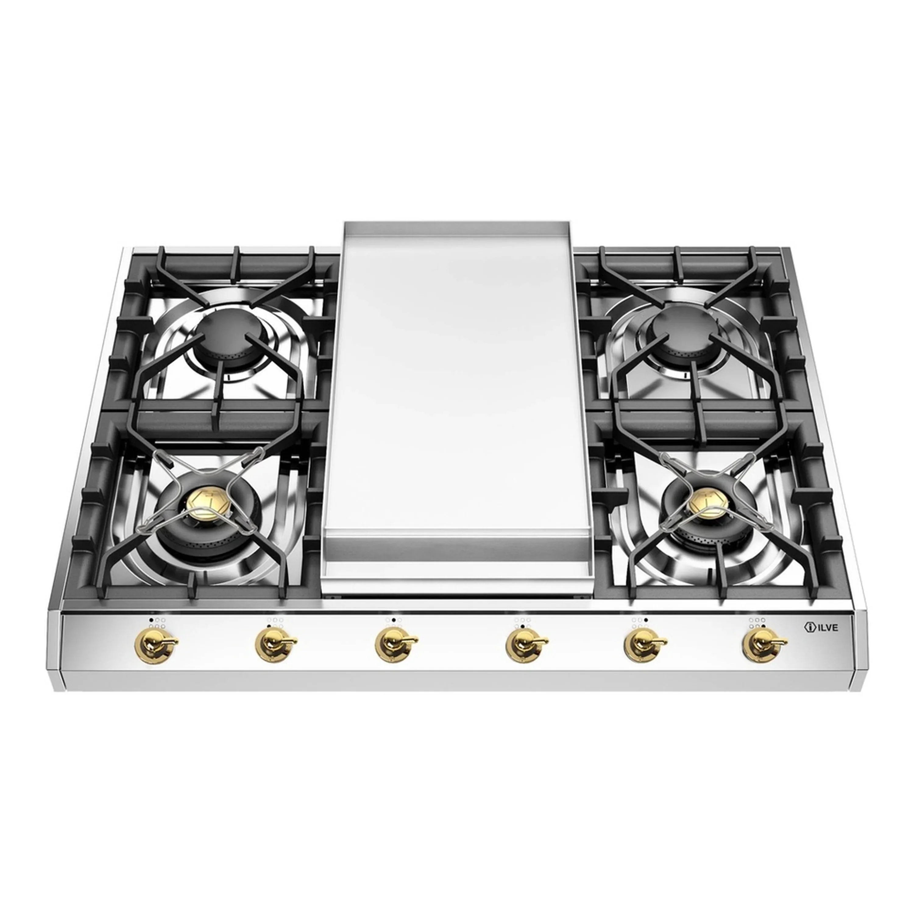 ILVE Nostalgie II 36-Inch Built-In Natural Gas Cooktop with Griddle in Stainless Steel (UHCP965FNSSG) - Image 3