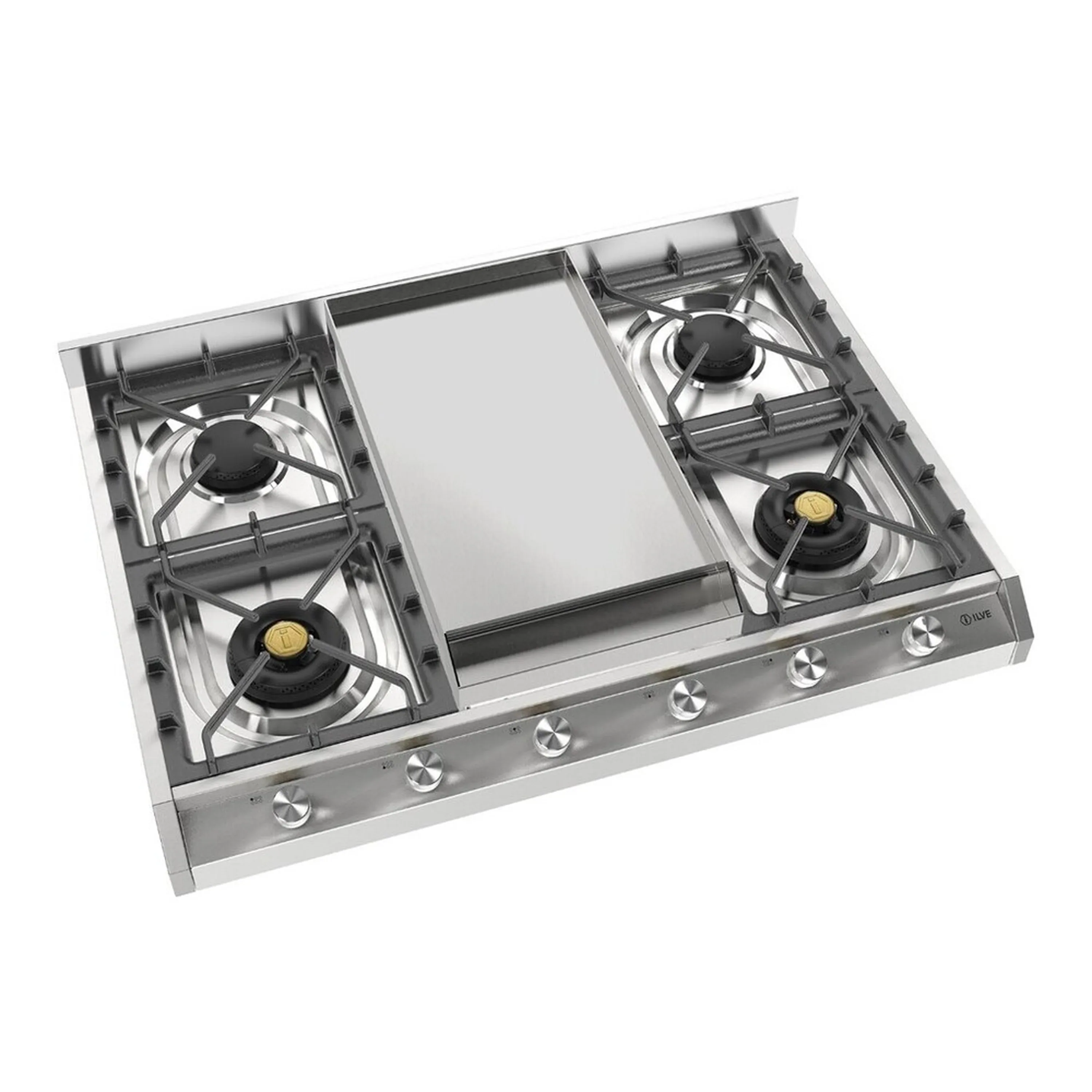 ILVE Professional Plus II 36-Inch Built-In Natural Gas Cooktop with Griddle in Stainless Steel (UHCP965FSS) - Image 2