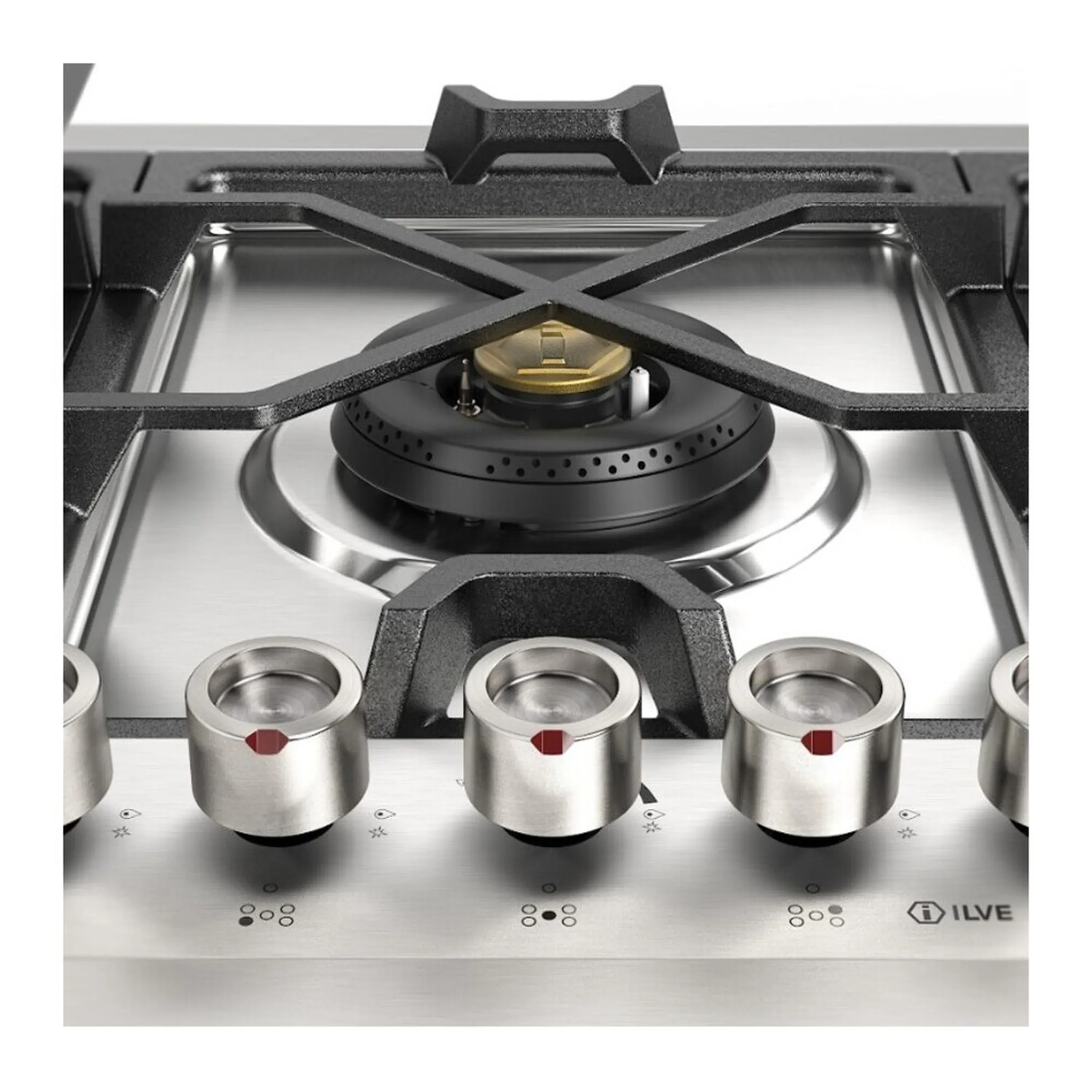 ILVE Panoramagic 48-Inch Built-In Propane Gas Cooktop with Total Black Brass Burners in Stainless Steel (UHCPMT125FSSLP) - Image 7