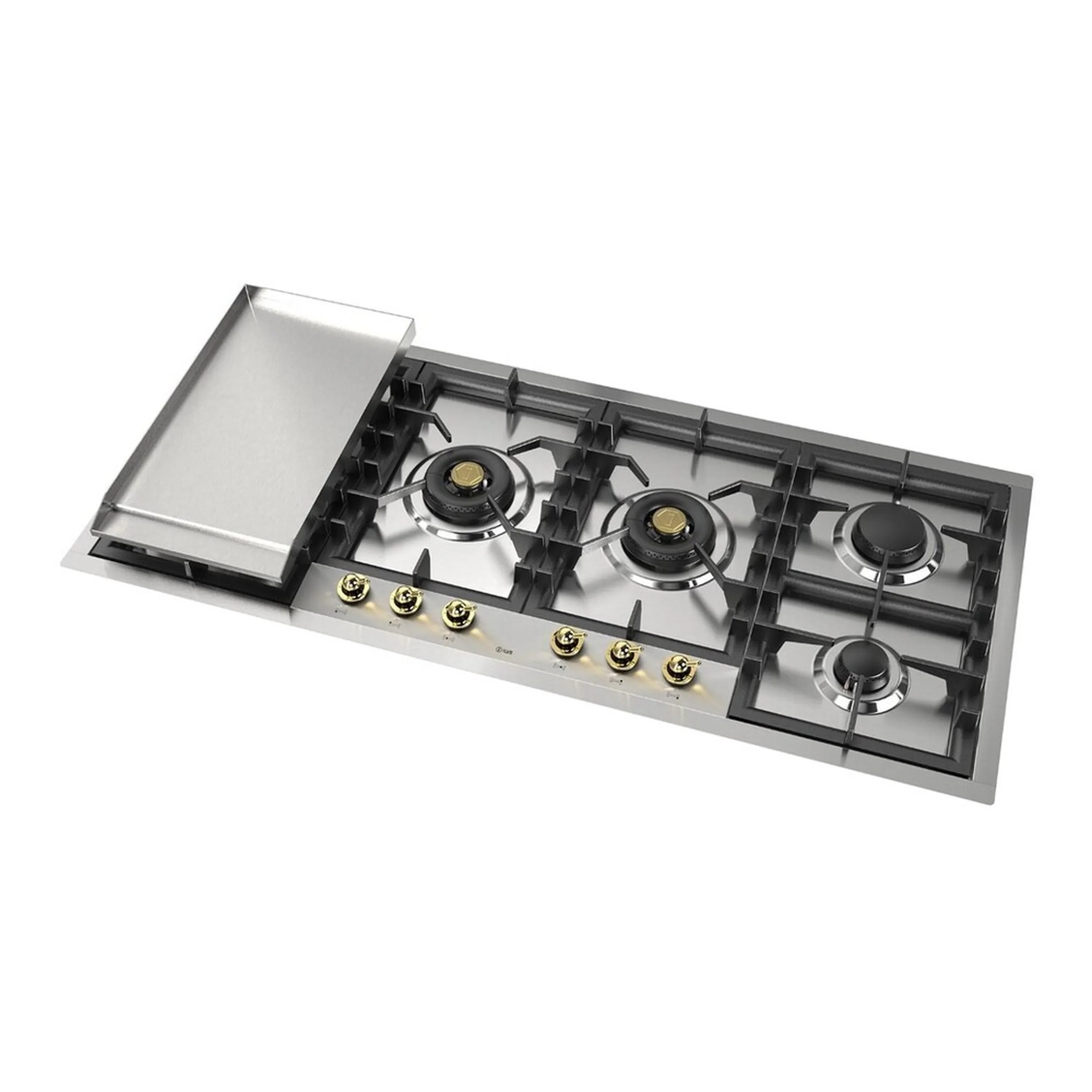 ILVE Nostalgie II 48-Inch Built-In Gas Cooktop with Total Black Brass Burners in Stainless Steel with 6 Sealed Burners & Left Griddle (UHCPT125FNSSG) - Image 3