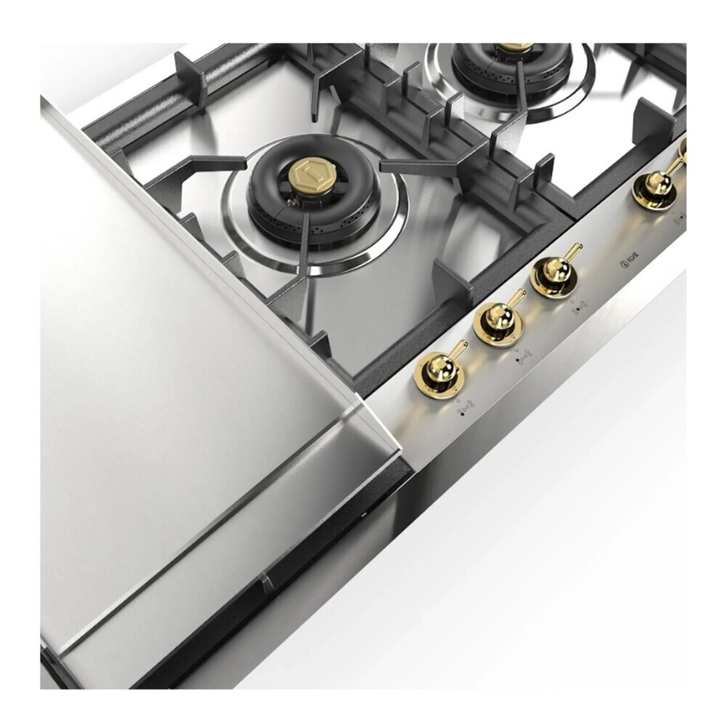 ILVE Nostalgie II 48-Inch Built-In Gas Cooktop with Total Black Brass Burners in Stainless Steel with 6 Sealed Burners & Left Griddle (UHCPT125FNSSG) - Image 4