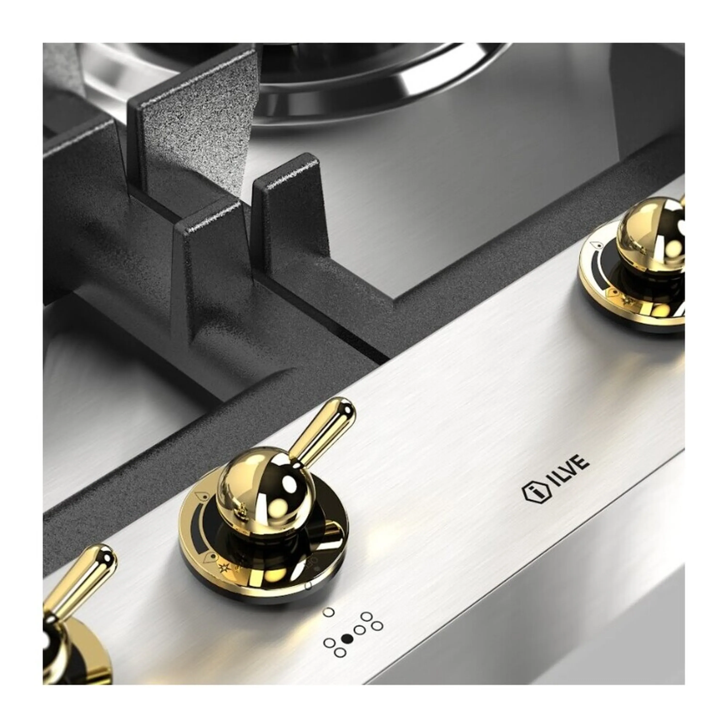 ILVE Nostalgie II 48-Inch Built-In Gas Cooktop with Total Black Brass Burners in Stainless Steel with 6 Sealed Burners & Left Griddle (UHCPT125FNSSG) - Image 5
