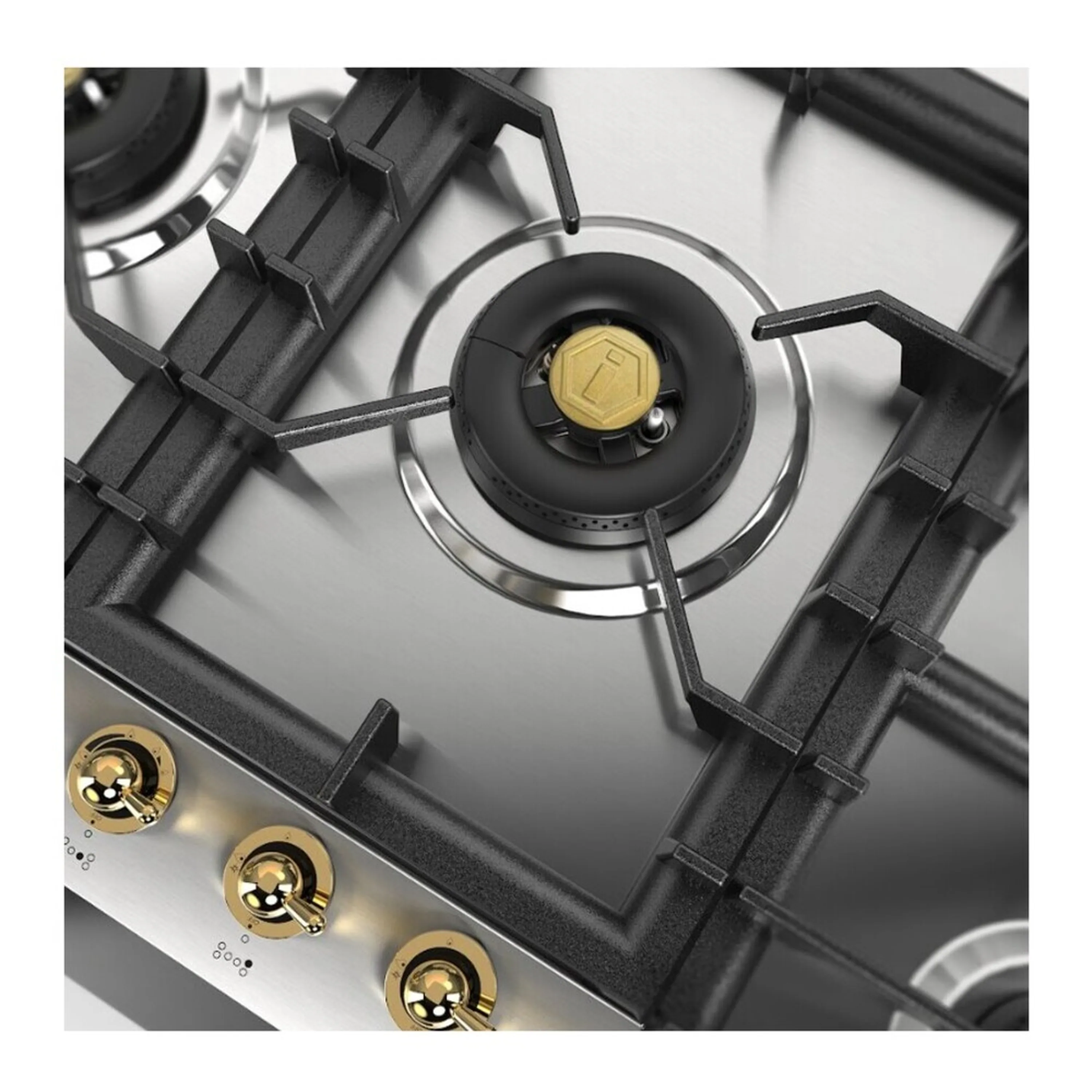 ILVE Nostalgie II 48-Inch Built-In Gas Cooktop with Total Black Brass Burners in Stainless Steel with 6 Sealed Burners & Left Griddle (UHCPT125FNSSG) - Image 6
