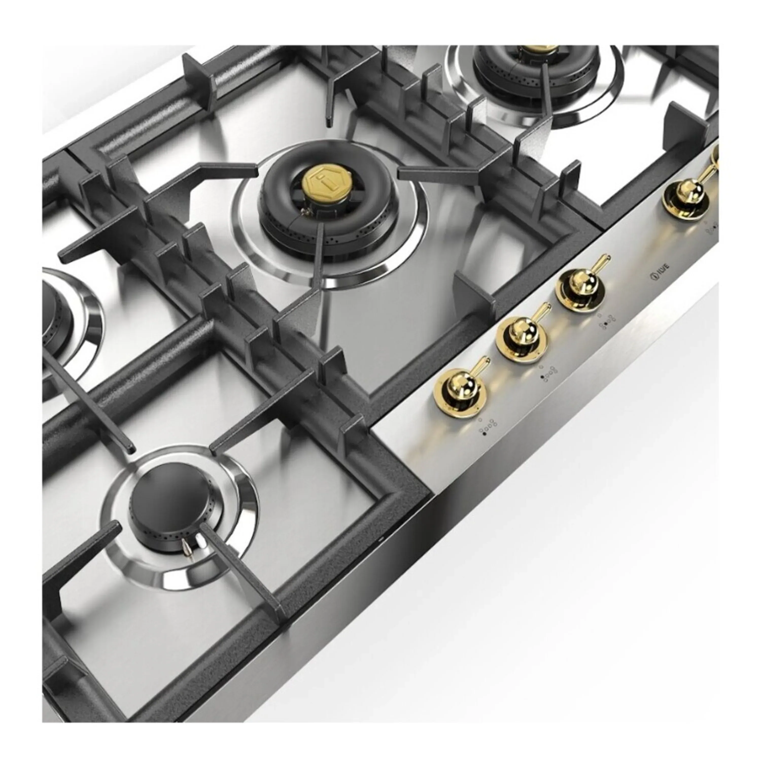 ILVE Nostalgie II 48-Inch Built-In Natural Gas Cooktop with Total Black Brass Burners in Stainless Steel (UHCPT125NSSGLP) - Image 4
