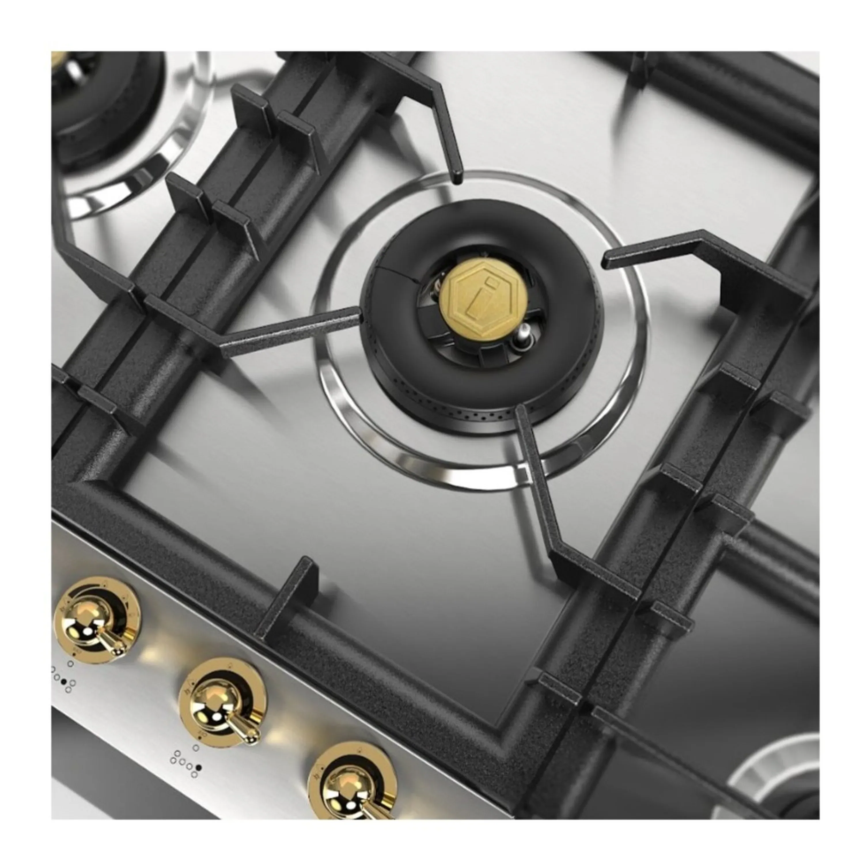 ILVE Nostalgie II 48-Inch Built-In Natural Gas Cooktop with Total Black Brass Burners in Stainless Steel (UHCPT125NSSGLP) - Image 6