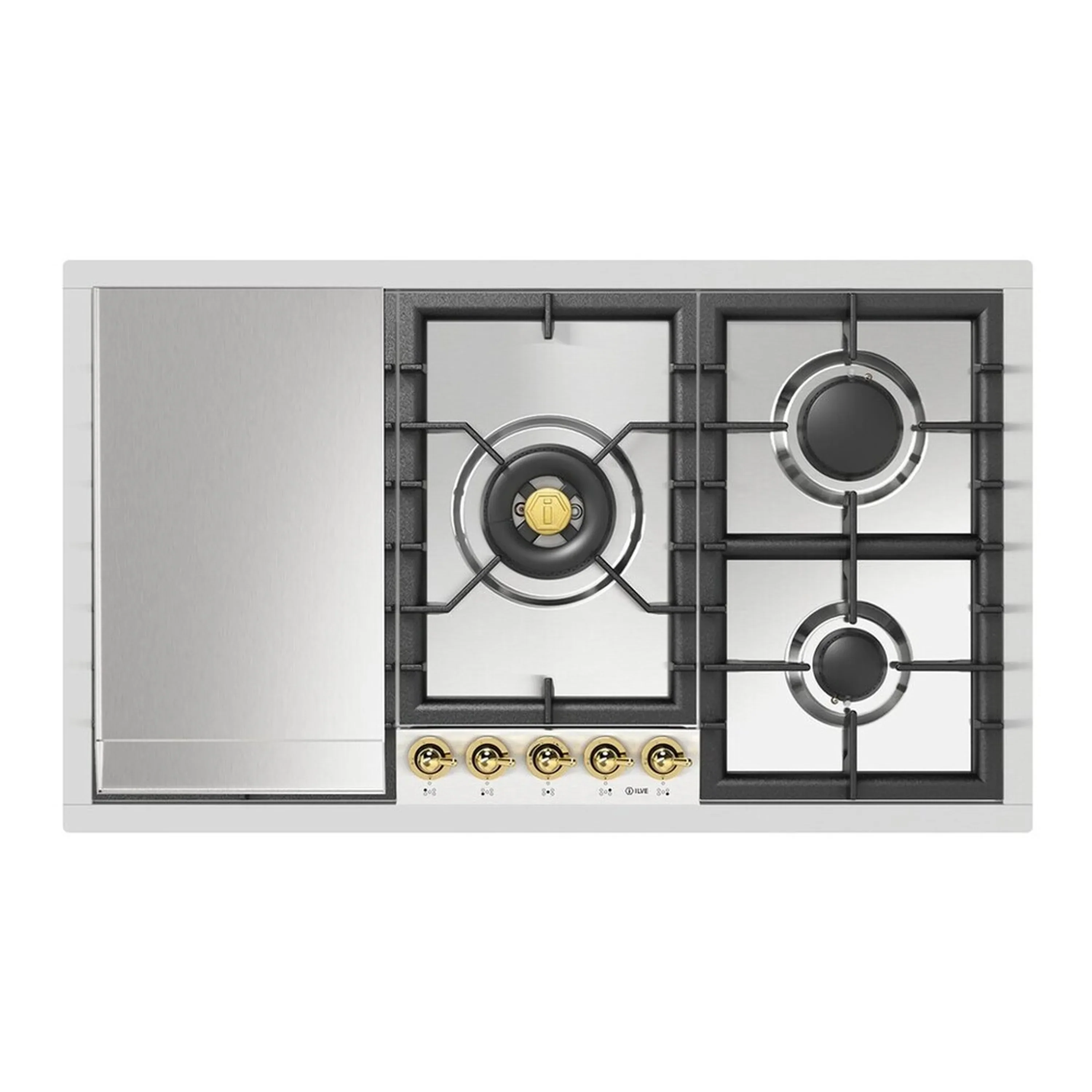 ILVE Nostalgie II 36-Inch Built-In Propane Gas Cooktop with Total Black Brass Burners in Stainless Steel (UHCPT95FNSSGLP) - Image 4