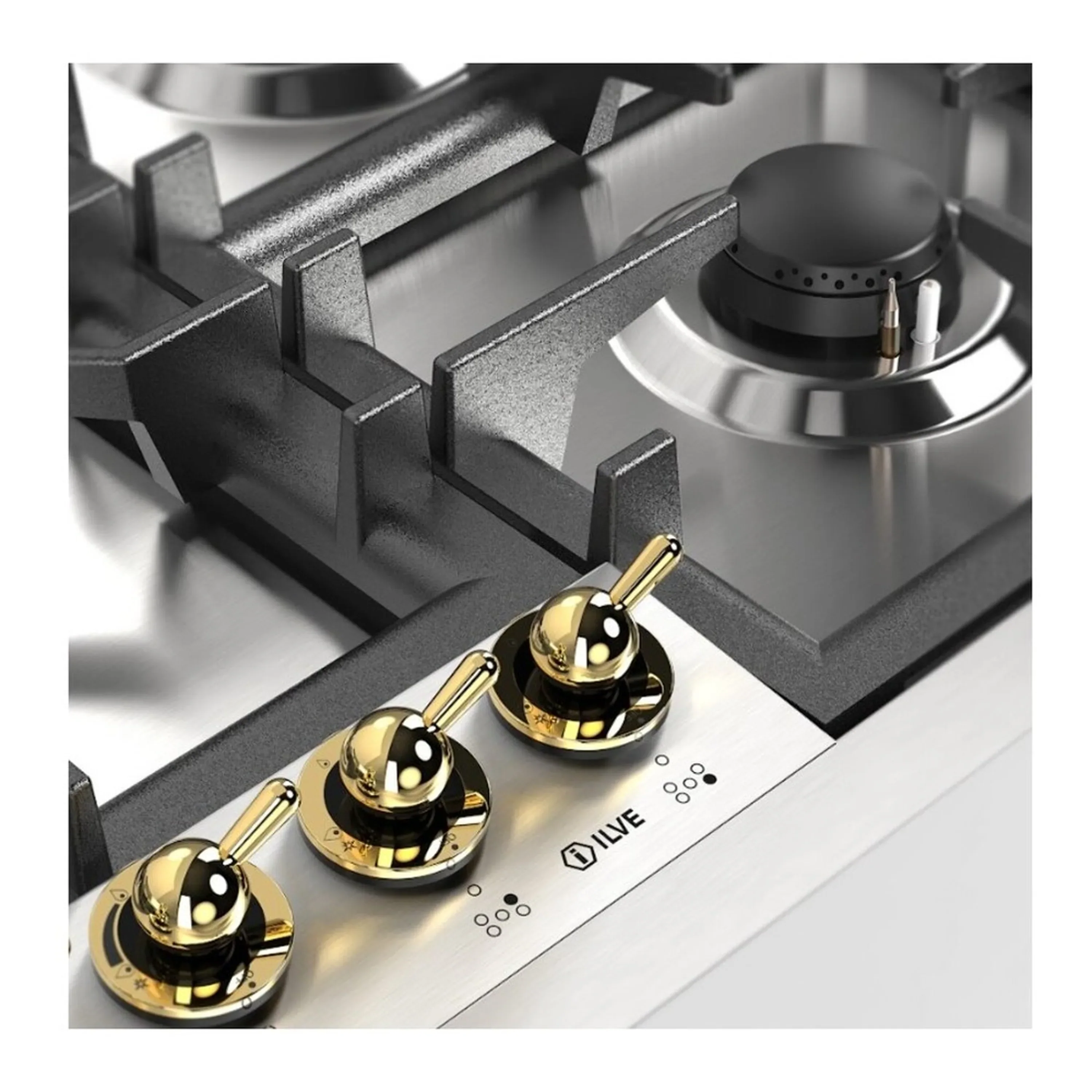 ILVE Nostalgie II 36-Inch Built-In Propane Gas Cooktop with Total Black Brass Burners in Stainless Steel (UHCPT95FNSSGLP) - Image 6