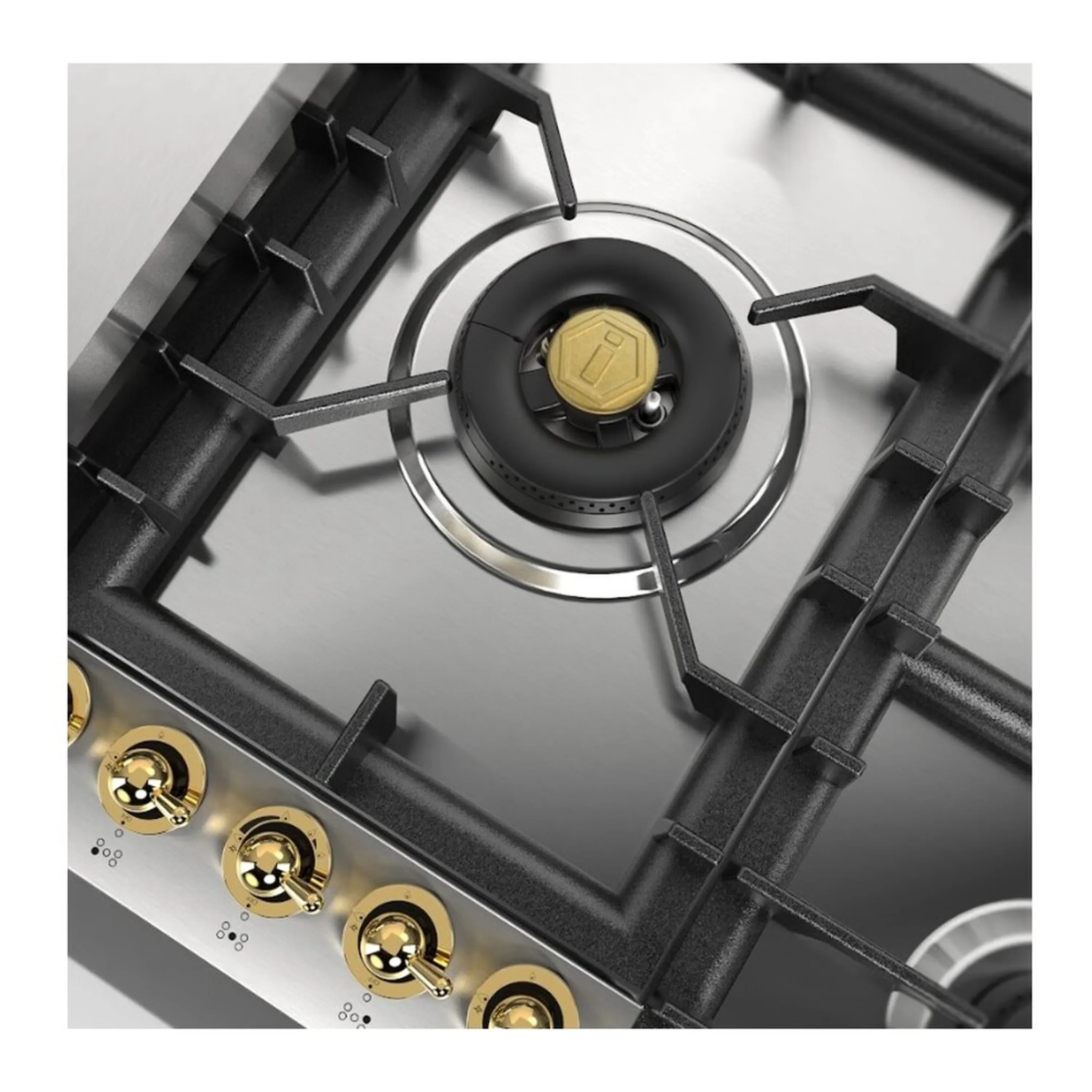ILVE Nostalgie II 36-Inch Built-In Propane Gas Cooktop with Total Black Brass Burners in Stainless Steel (UHCPT95FNSSGLP) - Image 7