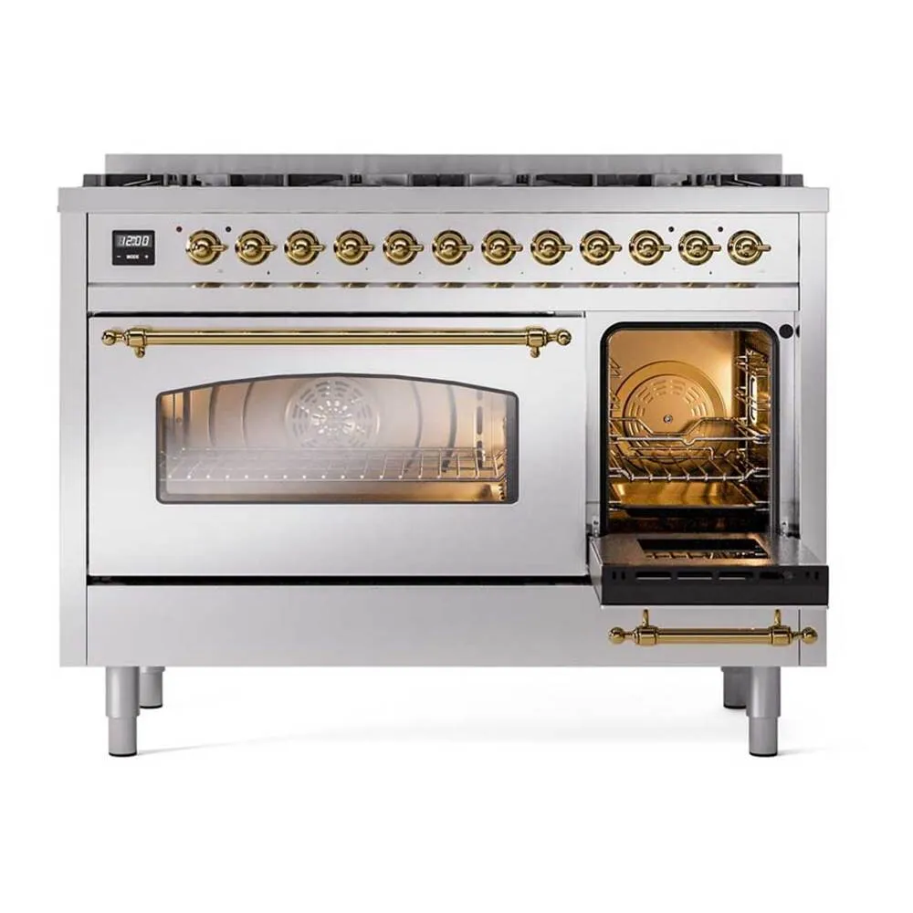 ILVE Nostalgie II Limited Edition 48-Inch Propane Gas Dual Fuel Range with 8 Gas Brass Burners and Electric Oven in Stainless Steel (UP488NMPSSGLP) - Image 3