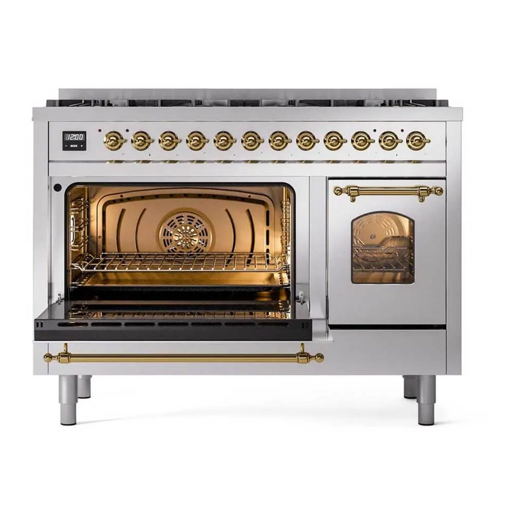 ILVE Nostalgie II Limited Edition 48-Inch Propane Gas Dual Fuel Range with 8 Gas Brass Burners and Electric Oven in Stainless Steel (UP488NMPSSGLP) - Image 4