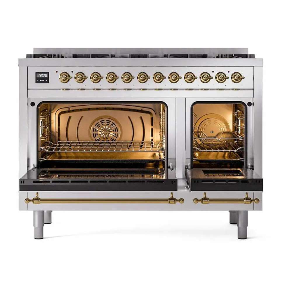 ILVE Nostalgie II Limited Edition 48-Inch Propane Gas Dual Fuel Range with 8 Gas Brass Burners and Electric Oven in Stainless Steel (UP488NMPSSGLP) - Image 5