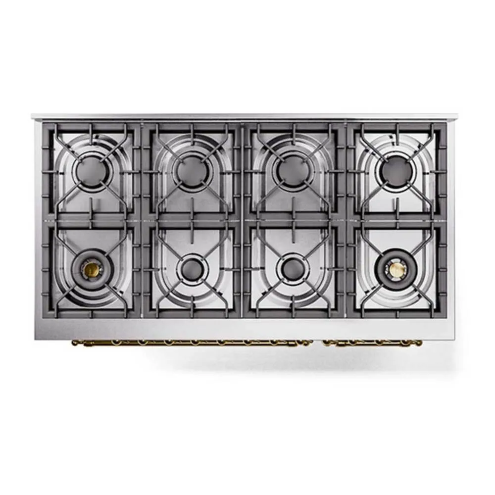 ILVE Nostalgie II Limited Edition 48-Inch Propane Gas Dual Fuel Range with 8 Gas Brass Burners and Electric Oven in White (UP488NMPWHGLP) - Image 6