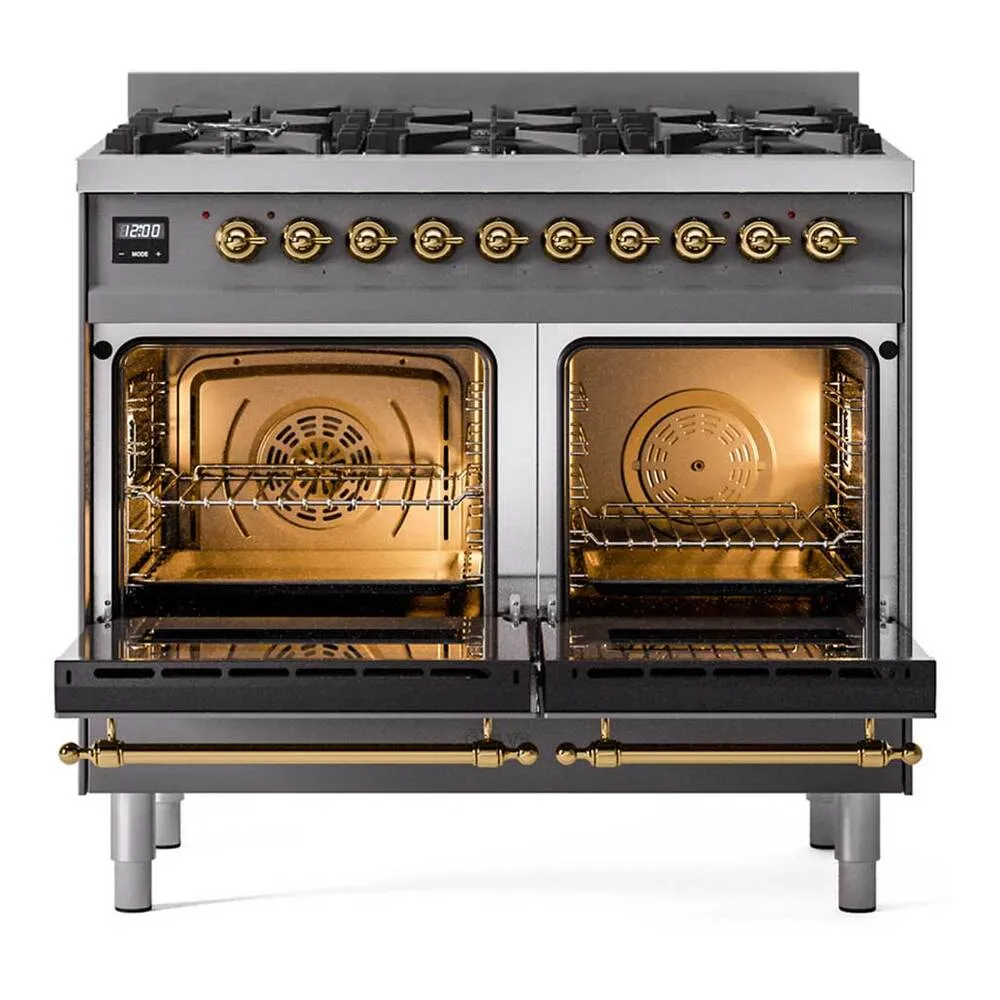 ILVE Nostalgie II Limited Edition 40-Inch Propane Gas Dual Fuel Range with 6 Gas Brass Burners and Electric Oven in Matte Graphite (UPD406NMPMGGLP) - Image 3