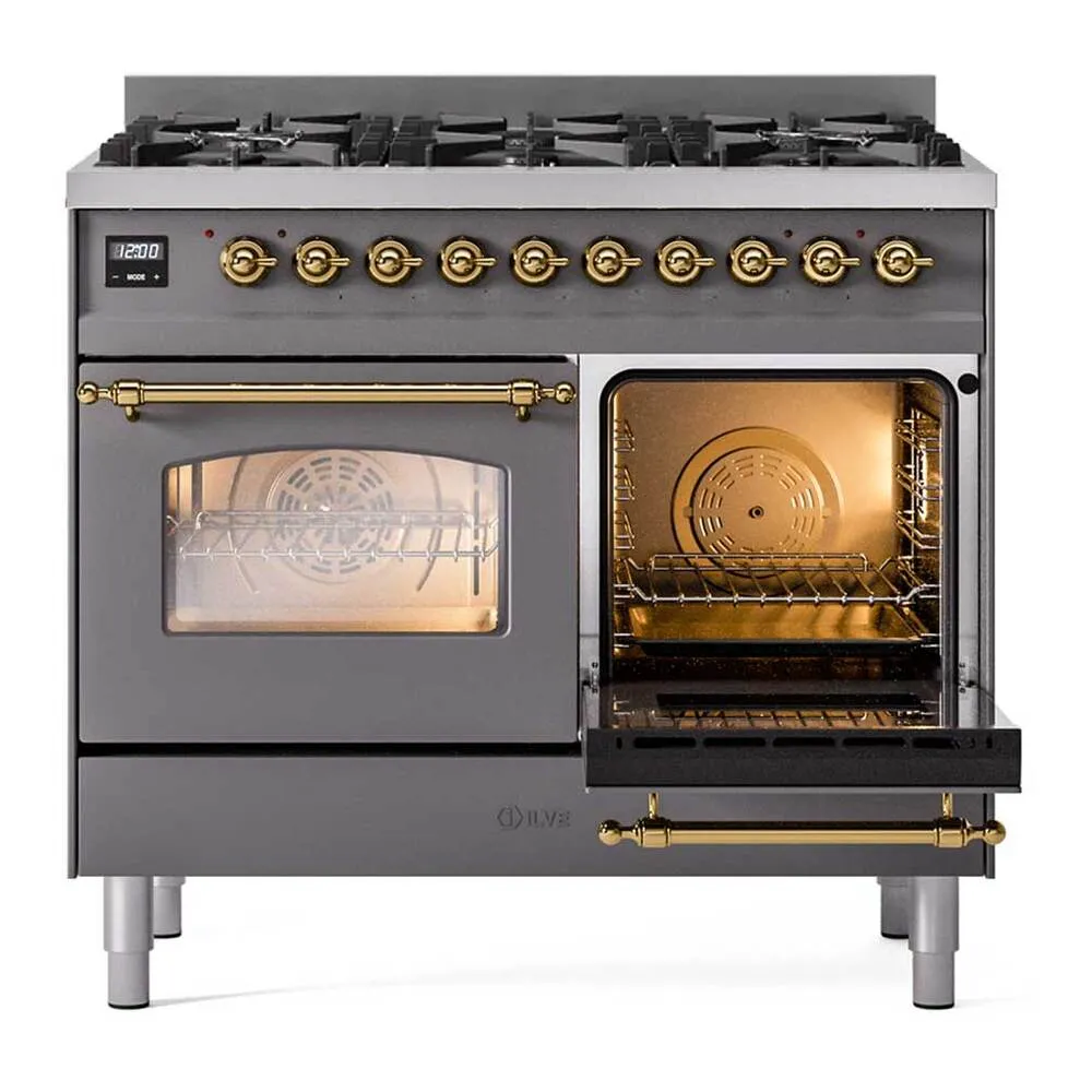 ILVE Nostalgie II Limited Edition 40-Inch Propane Gas Dual Fuel Range with 6 Gas Brass Burners and Electric Oven in Matte Graphite (UPD406NMPMGGLP) - Image 4