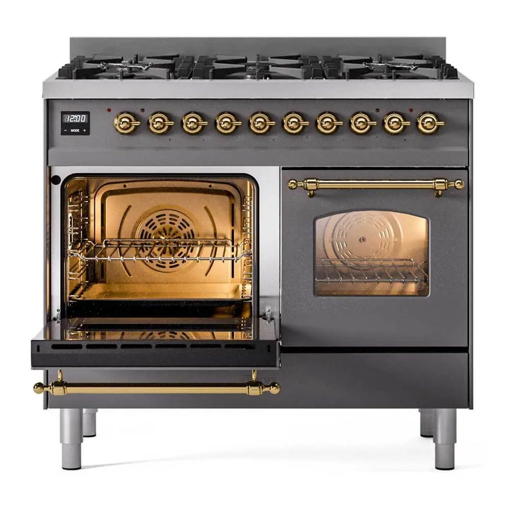 ILVE Nostalgie II Limited Edition 40-Inch Propane Gas Dual Fuel Range with 6 Gas Brass Burners and Electric Oven in Matte Graphite (UPD406NMPMGGLP) - Image 5