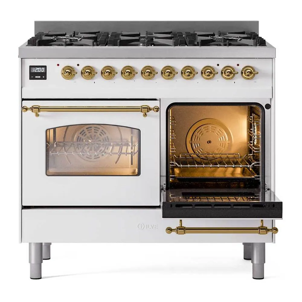 ILVE Nostalgie II Limited Edition 40-Inch Propane Gas Dual Fuel Range with 6 Gas Brass Burners and Electric Oven in White (UPD406NMPWHGLP) - Image 3