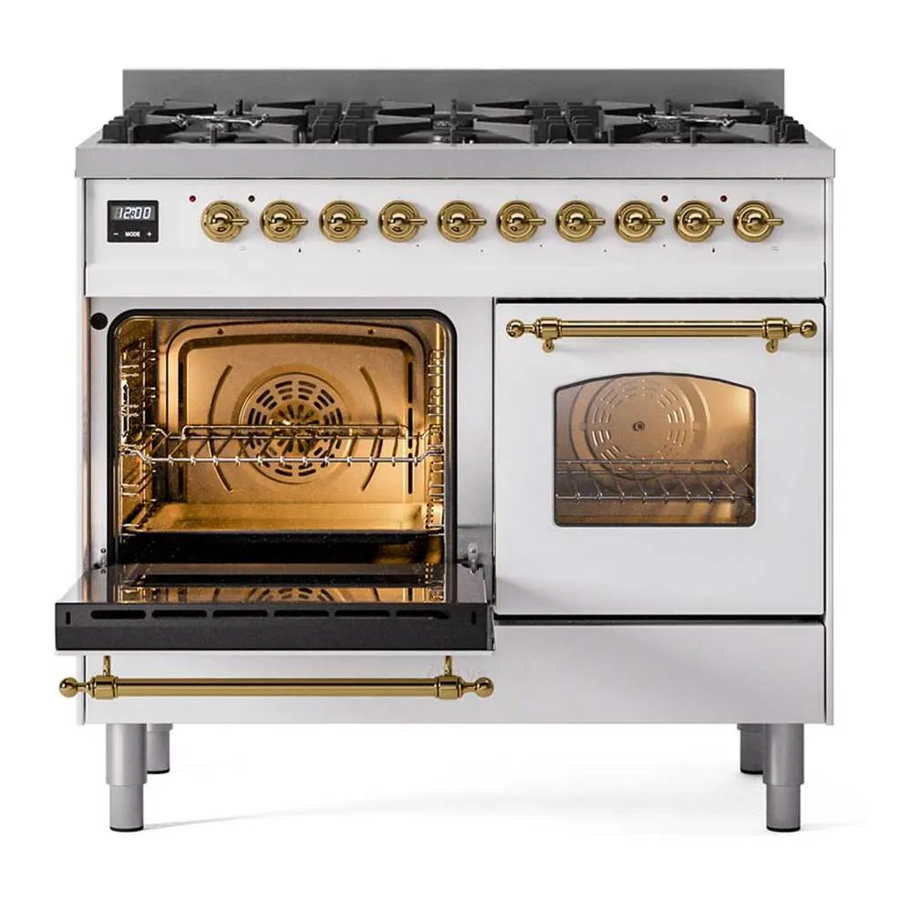 ILVE Nostalgie II Limited Edition 40-Inch Propane Gas Dual Fuel Range with 6 Gas Brass Burners and Electric Oven in White (UPD406NMPWHGLP) - Image 4