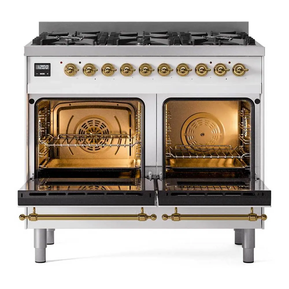 ILVE Nostalgie II Limited Edition 40-Inch Propane Gas Dual Fuel Range with 6 Gas Brass Burners and Electric Oven in White (UPD406NMPWHGLP) - Image 5