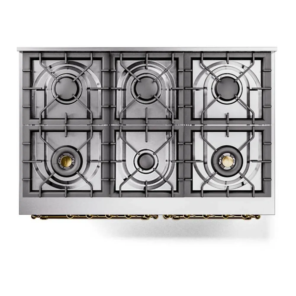 ILVE Nostalgie II Limited Edition 40-Inch Propane Gas Dual Fuel Range with 6 Gas Brass Burners and Electric Oven in White (UPD406NMPWHGLP) - Image 6