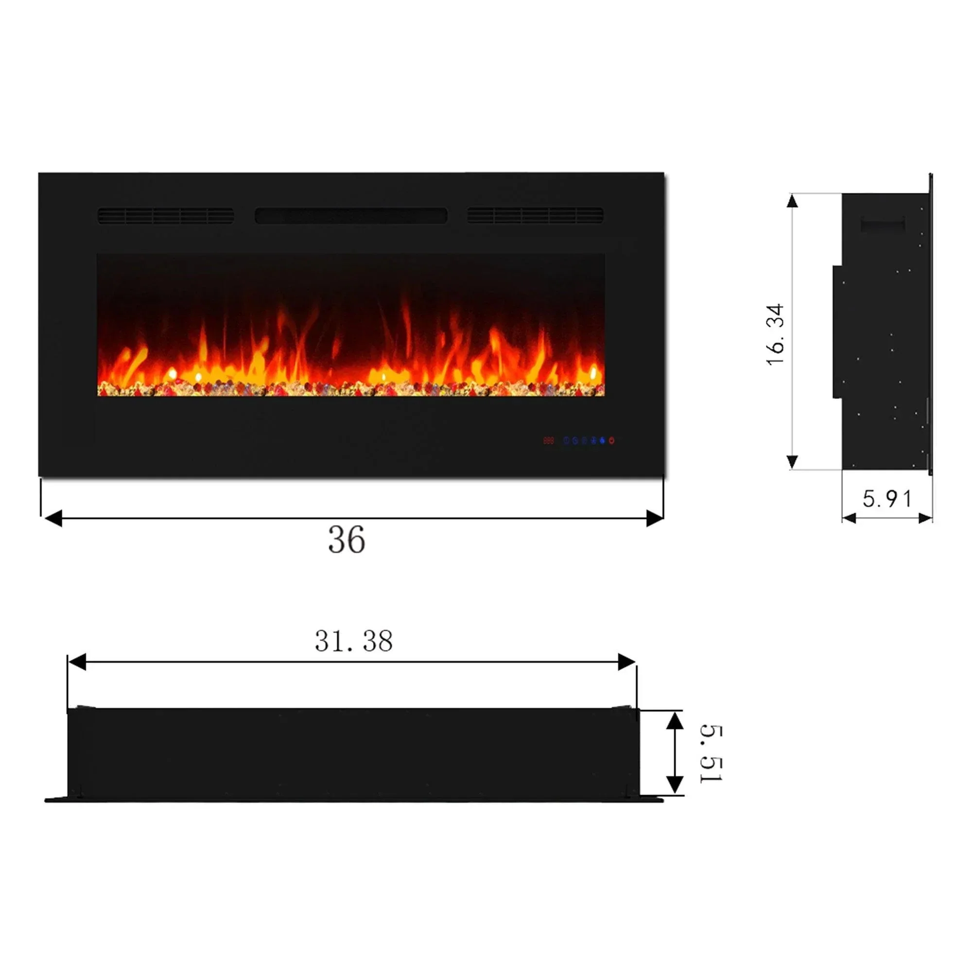 Parrot Uncle Insert or Wall-Mount Electric Fireplace with Remote Control and Touch Screen in 13 Flame Colors and Base Lights - Image 19