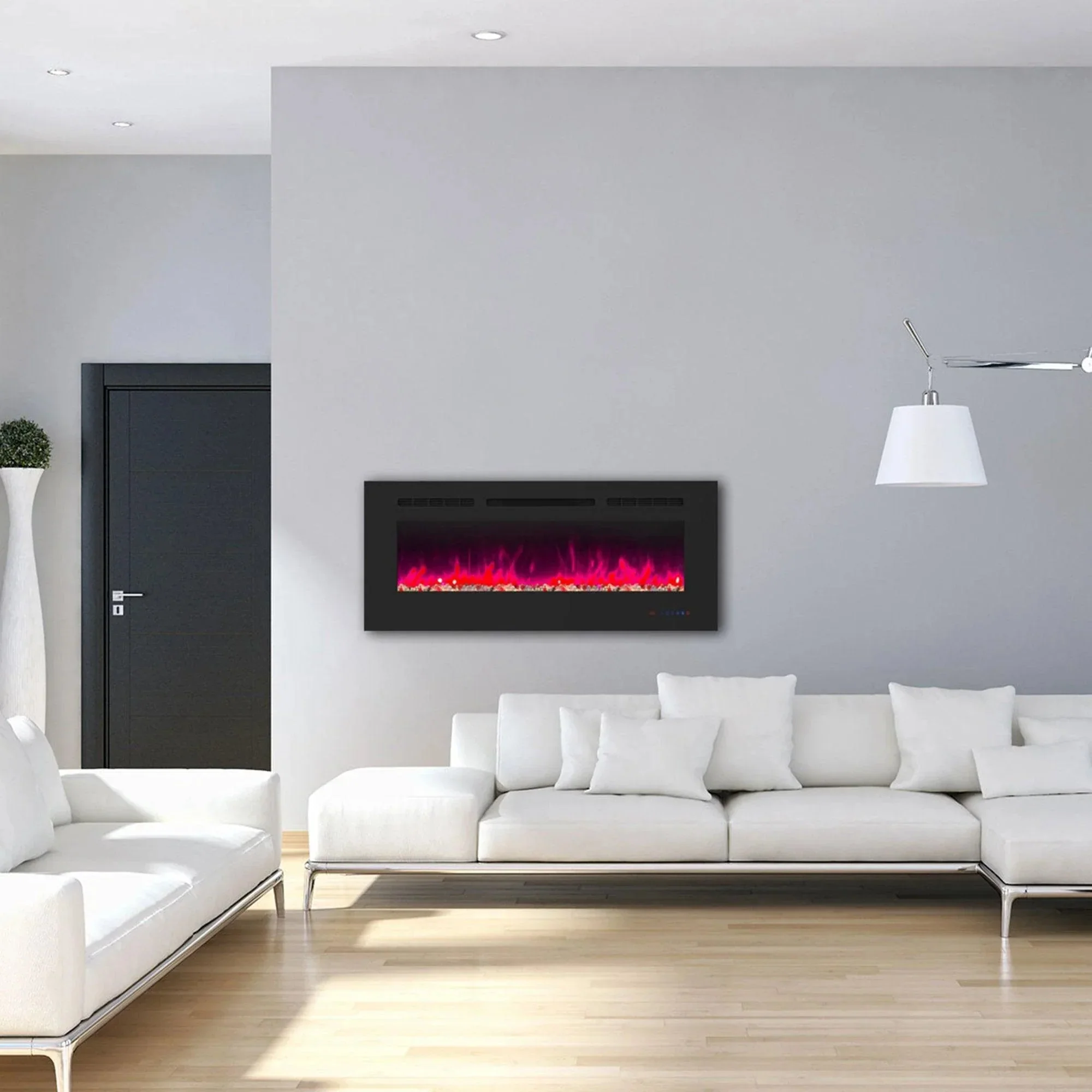 Parrot Uncle Insert or Wall-Mount Electric Fireplace with Remote Control and Touch Screen in 13 Flame Colors and Base Lights - Image 22