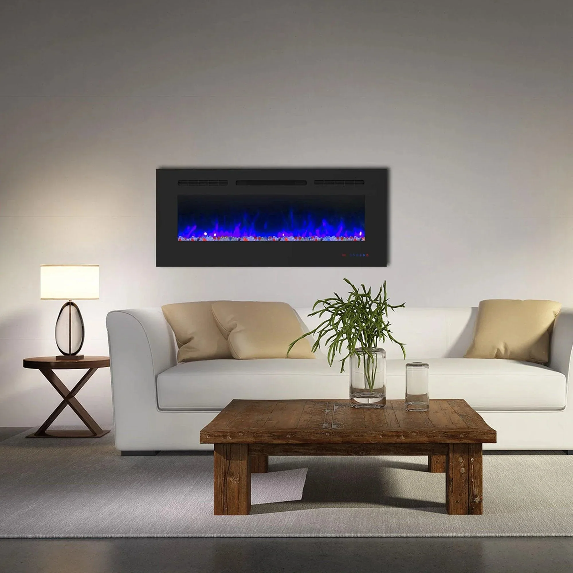 Parrot Uncle Insert or Wall-Mount Electric Fireplace with Remote Control and Touch Screen in 13 Flame Colors and Base Lights - Image 23