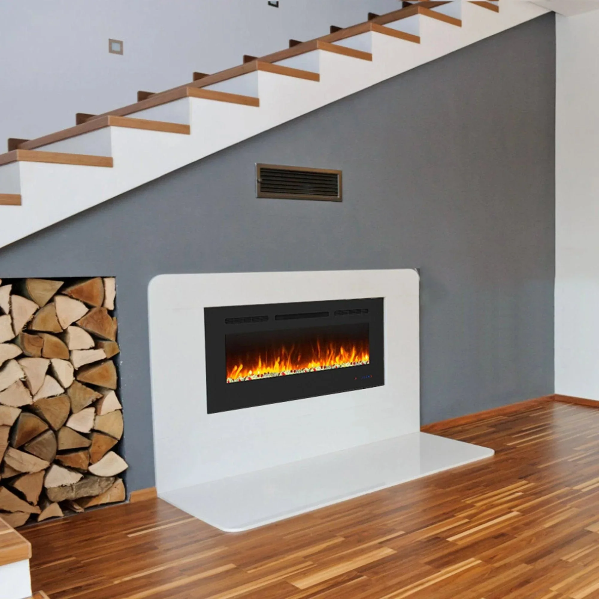 Parrot Uncle Insert or Wall-Mount Electric Fireplace with Remote Control and Touch Screen in 13 Flame Colors and Base Lights - Image 26