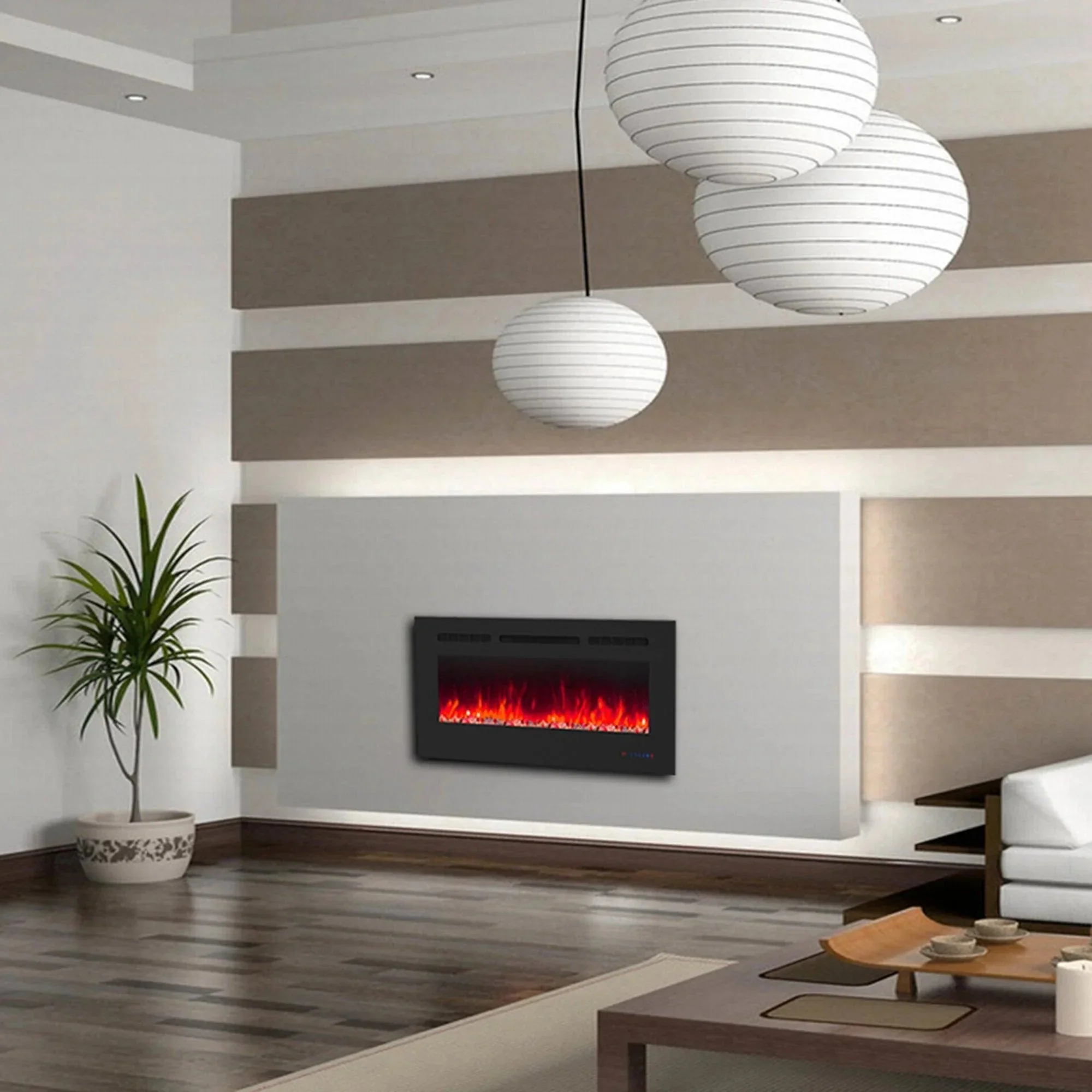Parrot Uncle Insert or Wall-Mount Electric Fireplace with Remote Control and Touch Screen in 13 Flame Colors and Base Lights - Image 3