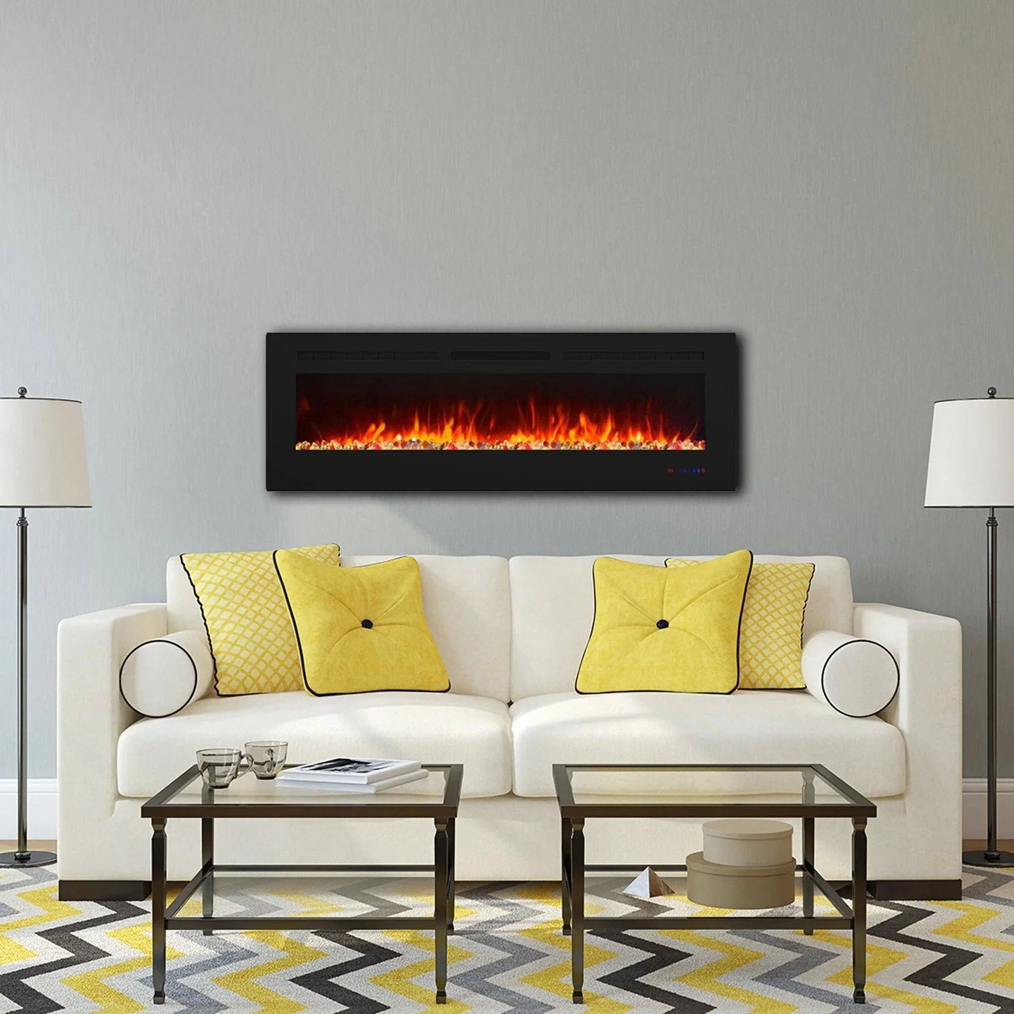 Parrot Uncle Insert or Wall-Mount Electric Fireplace with Remote Control and Touch Screen in 13 Flame Colors and Base Lights - Image 31
