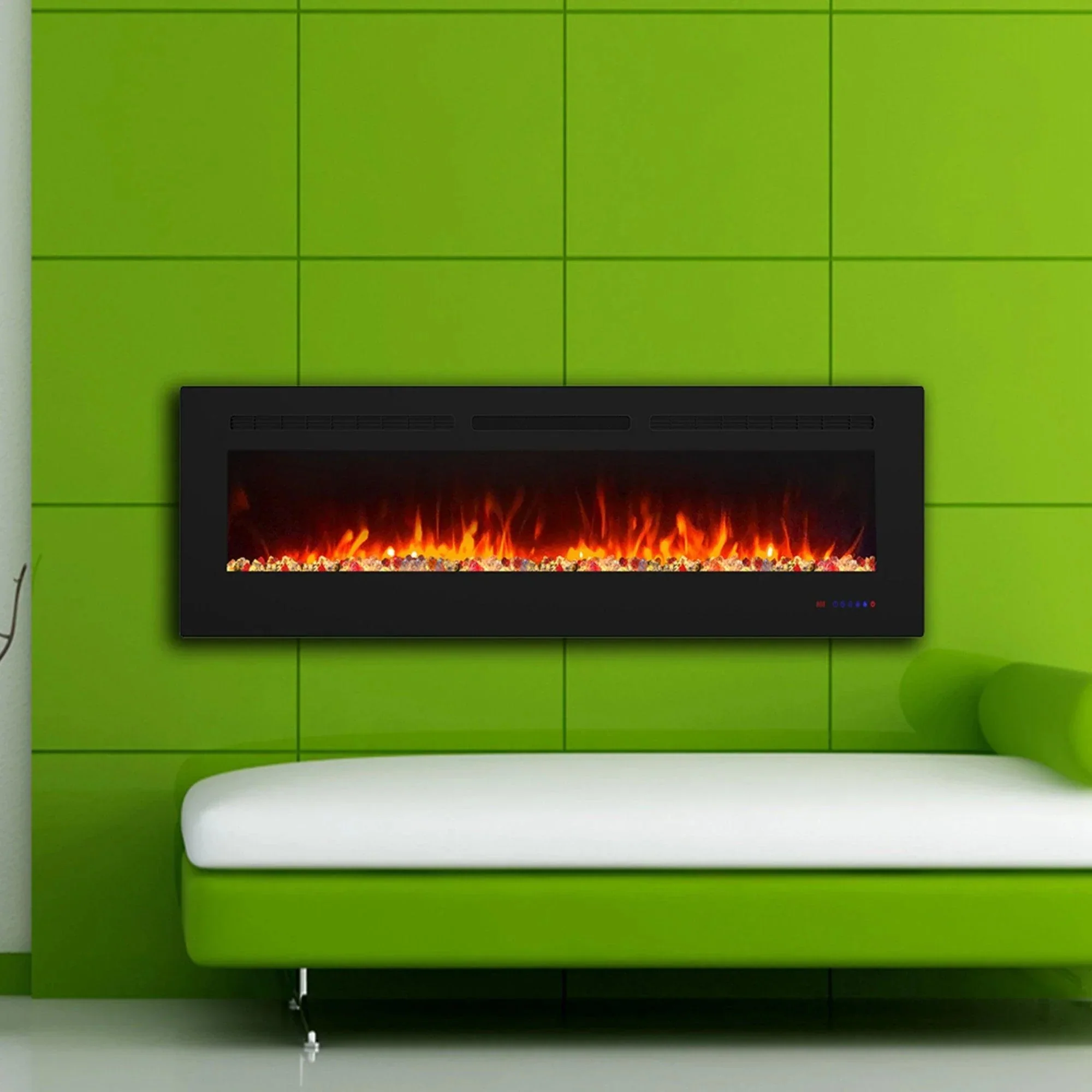 Parrot Uncle Insert or Wall-Mount Electric Fireplace with Remote Control and Touch Screen in 13 Flame Colors and Base Lights - Image 33