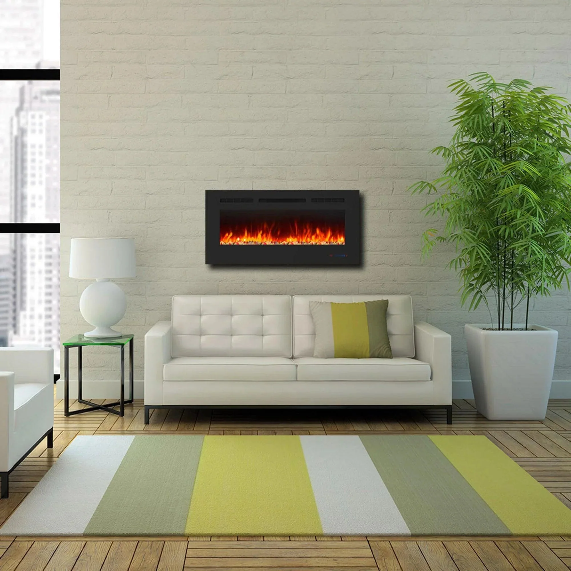Parrot Uncle Insert or Wall-Mount Electric Fireplace with Remote Control and Touch Screen in 13 Flame Colors and Base Lights - Image 4
