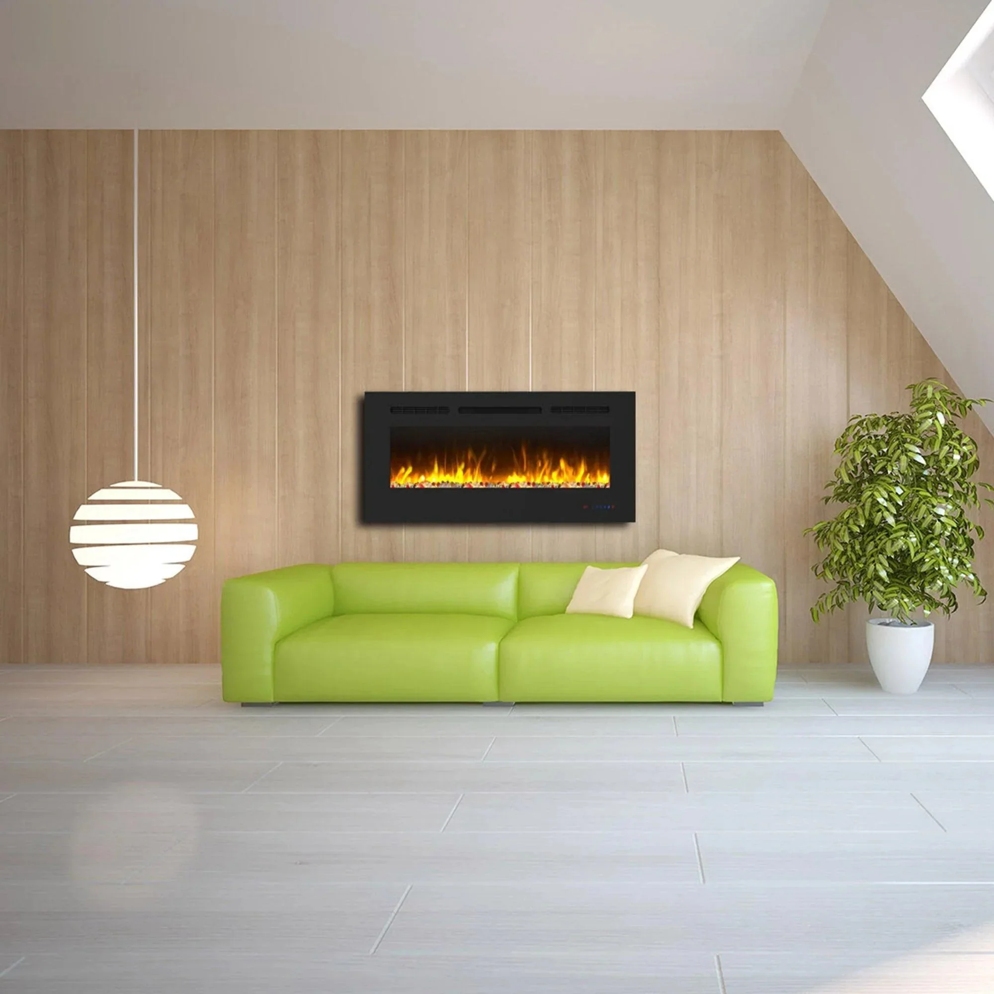 Parrot Uncle Insert or Wall-Mount Electric Fireplace with Remote Control and Touch Screen in 13 Flame Colors and Base Lights - Image 5