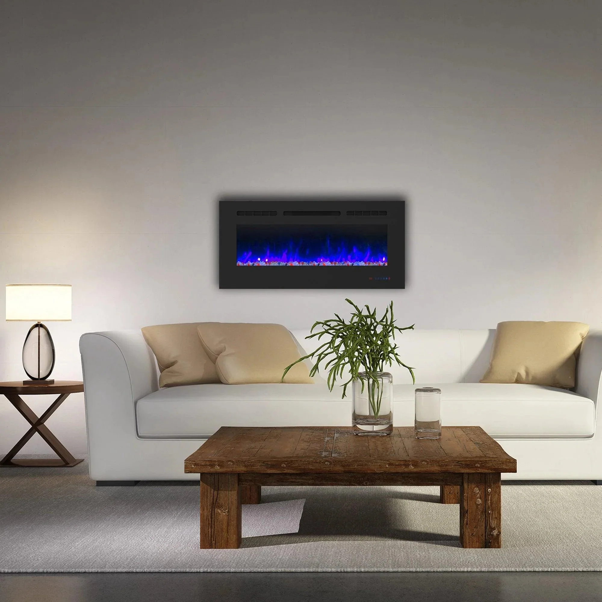 Parrot Uncle Insert or Wall-Mount Electric Fireplace with Remote Control and Touch Screen in 13 Flame Colors and Base Lights - Image 6