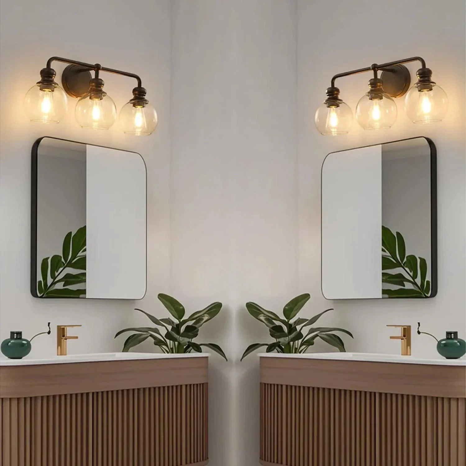 Parrot Uncle Irvine Black Modern Clear Glass 3-Light Vanity Light (3056-3BLACK) - Image 2