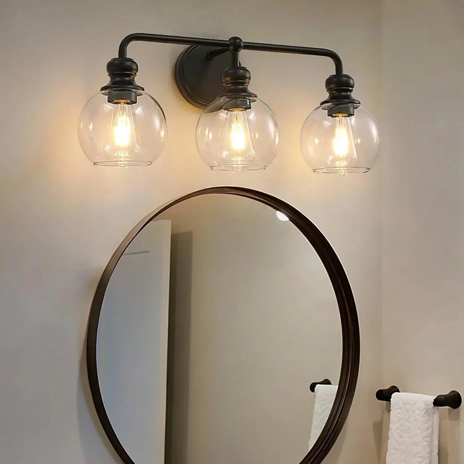 Parrot Uncle Irvine Black Modern Clear Glass 3-Light Vanity Light (3056-3BLACK) - Image 4