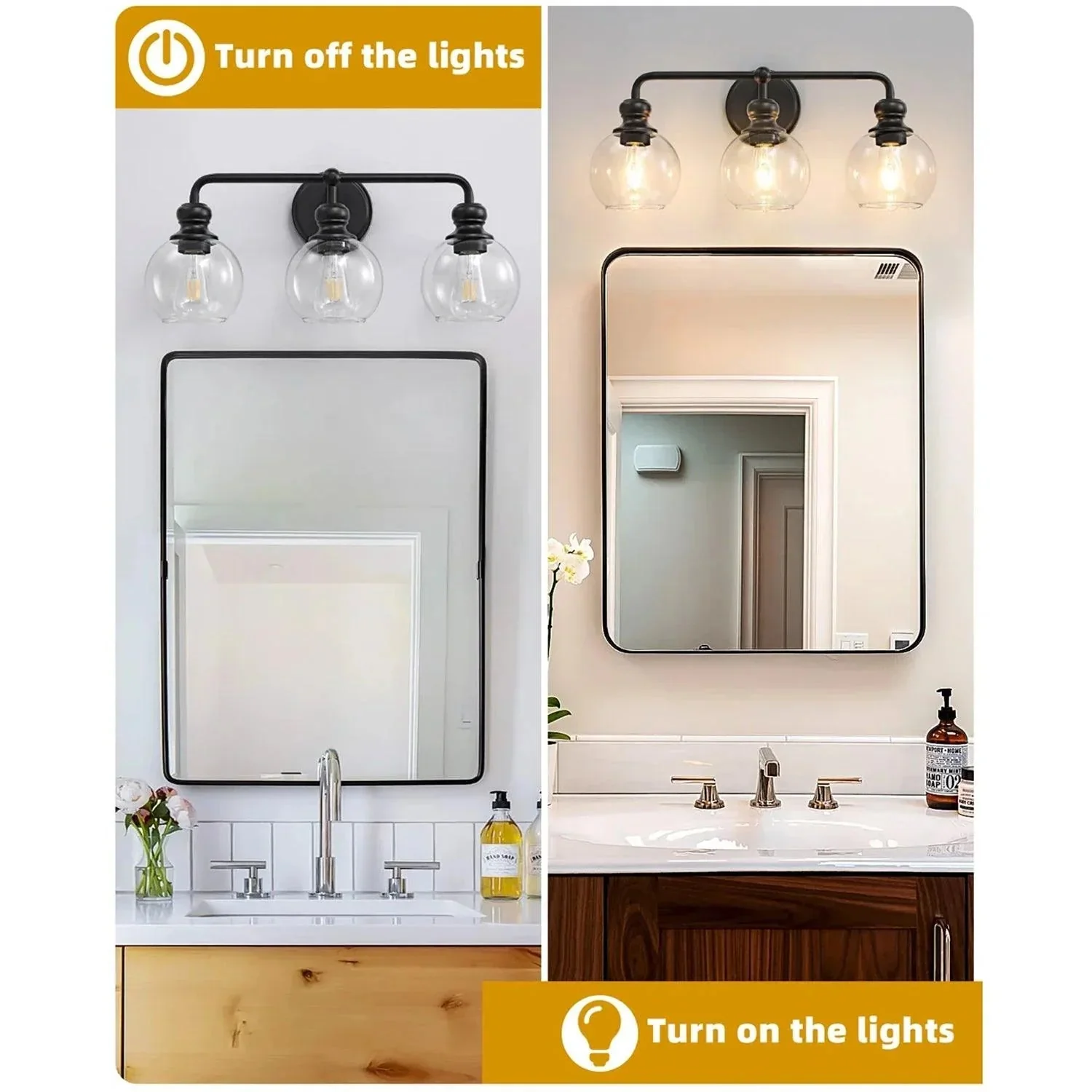 Parrot Uncle Irvine Black Modern Clear Glass 3-Light Vanity Light (3056-3BLACK) - Image 5
