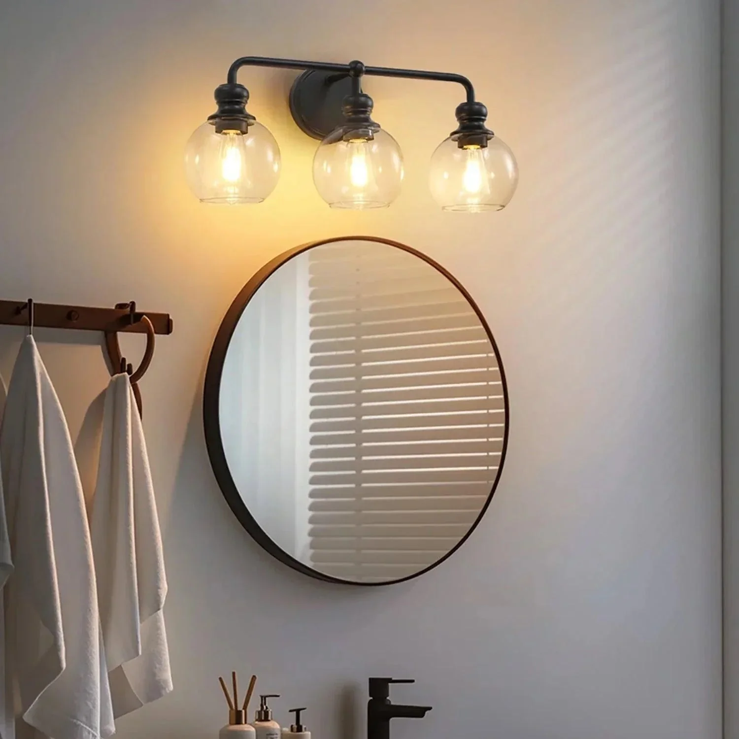Parrot Uncle Irvine Black Modern Clear Glass 3-Light Vanity Light (3056-3BLACK) - Image 6