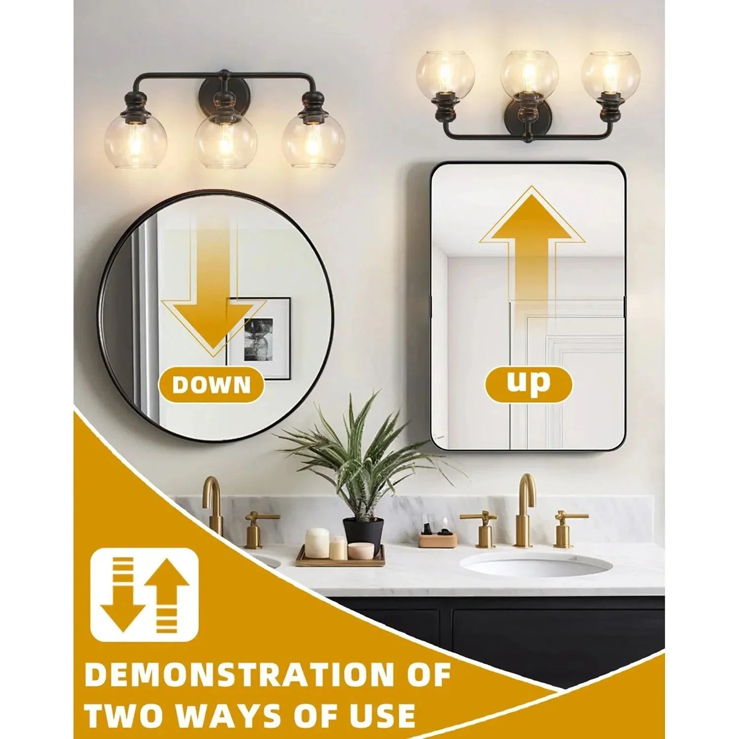 Parrot Uncle Irvine Black Modern Clear Glass 3-Light Vanity Light (3056-3BLACK) - Image 7