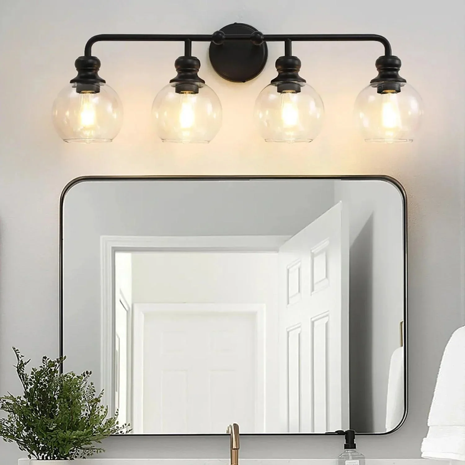 Parrot Uncle Irvine Black Modern Clear Glass 4-Light Vanity Light (3056-4BLACK) - Image 2