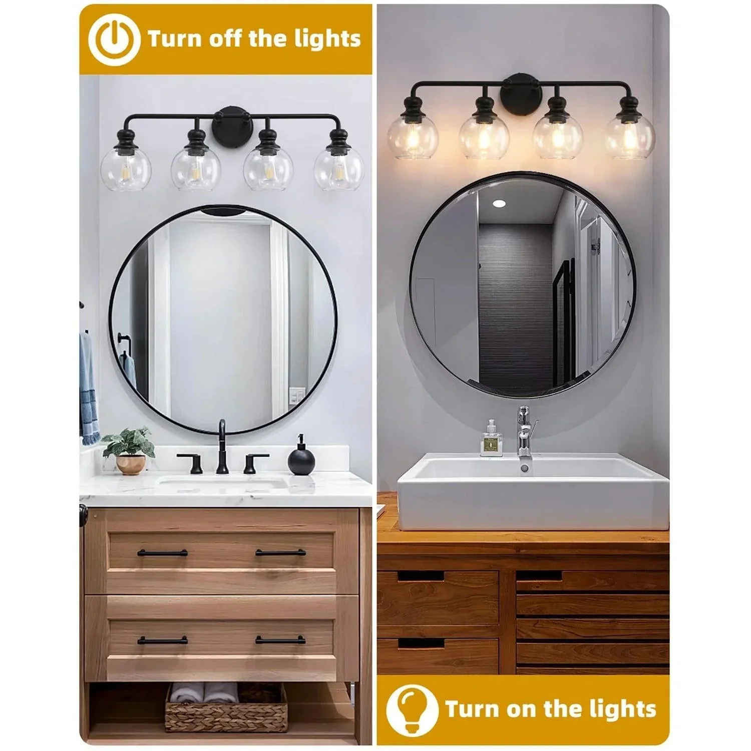 Parrot Uncle Irvine Black Modern Clear Glass 4-Light Vanity Light (3056-4BLACK) - Image 5