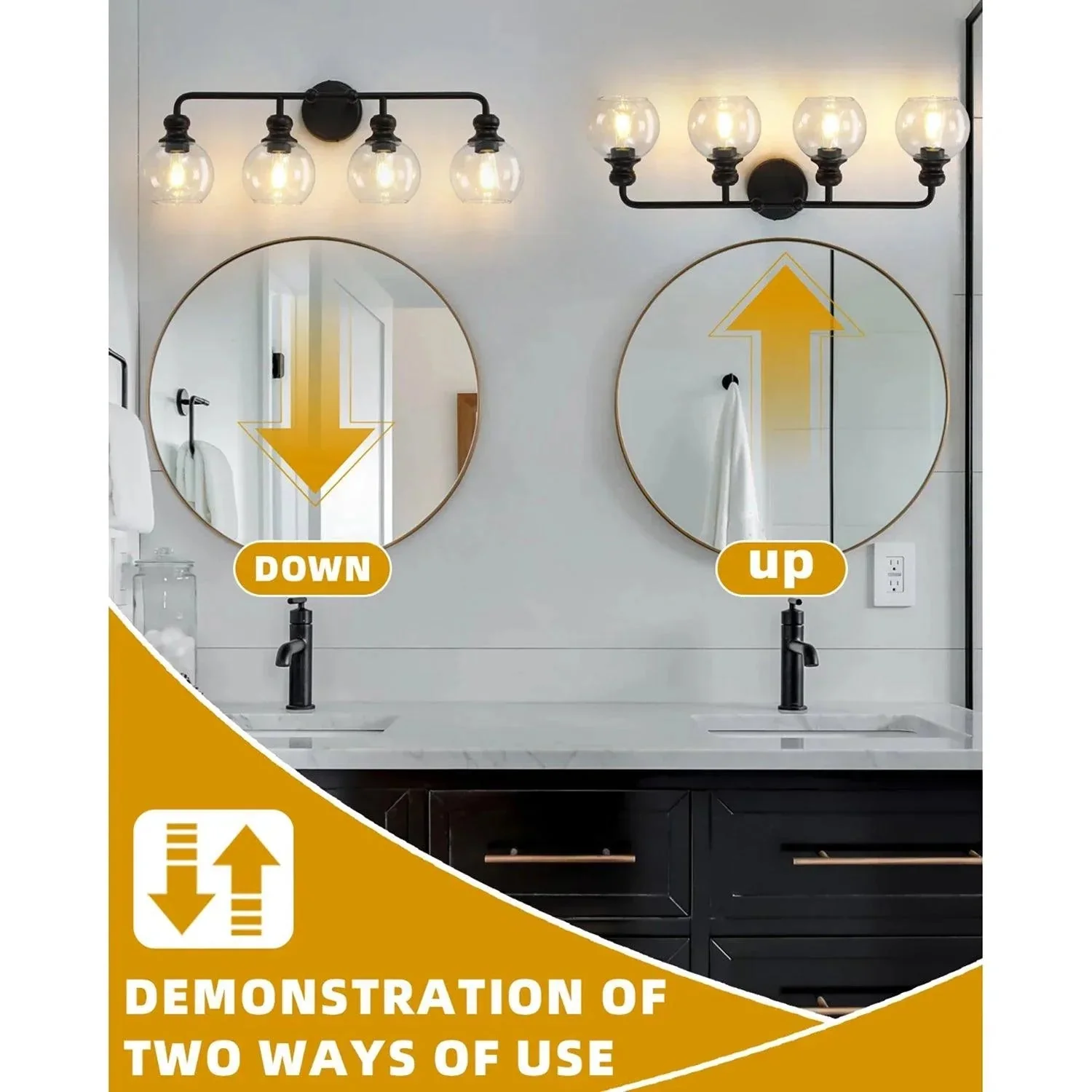 Parrot Uncle Irvine Black Modern Clear Glass 4-Light Vanity Light (3056-4BLACK) - Image 6