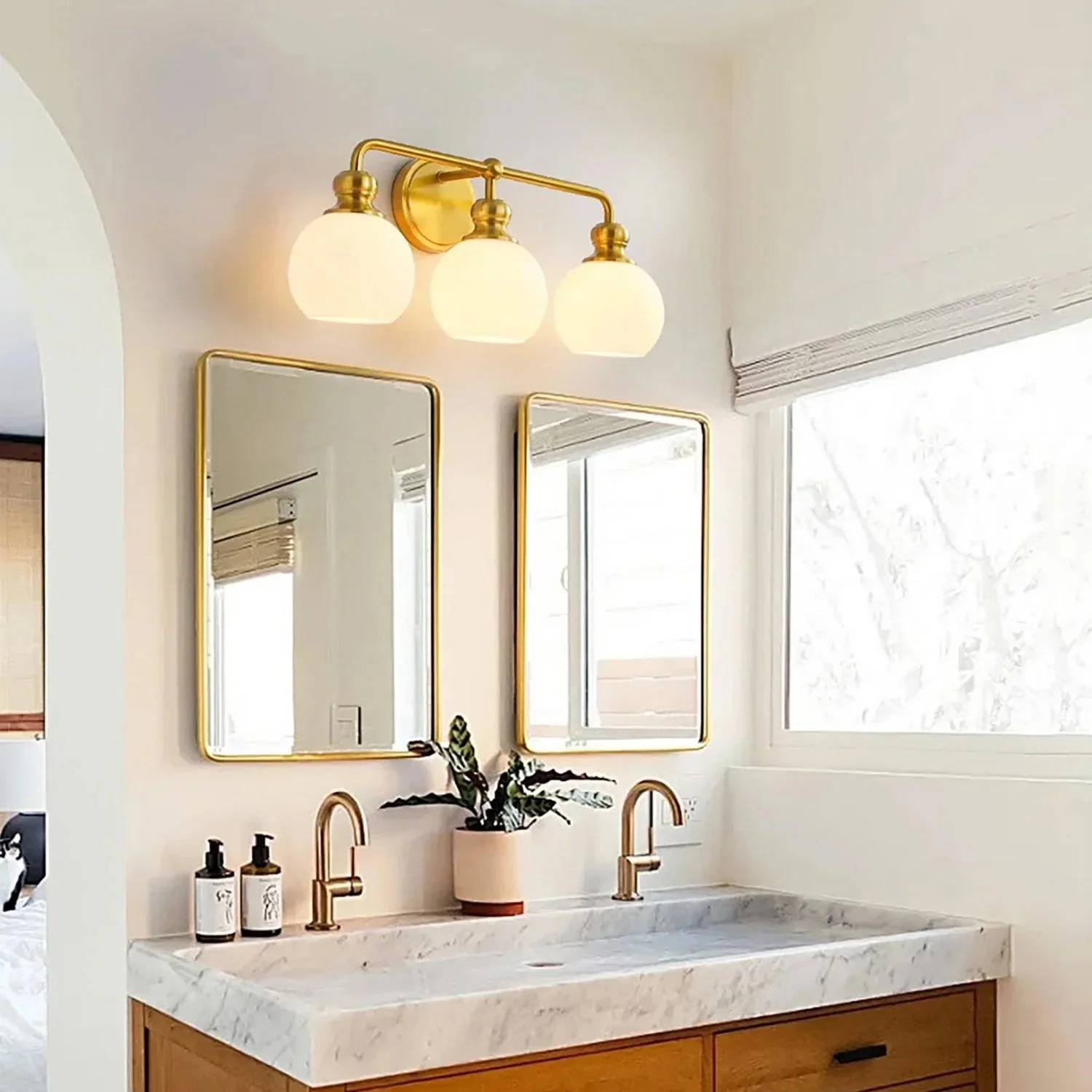 Parrot Uncle Irvine Gold Modern Frosted Glass 3-Light Vanity Light (3056-3G-WH) - Image 2