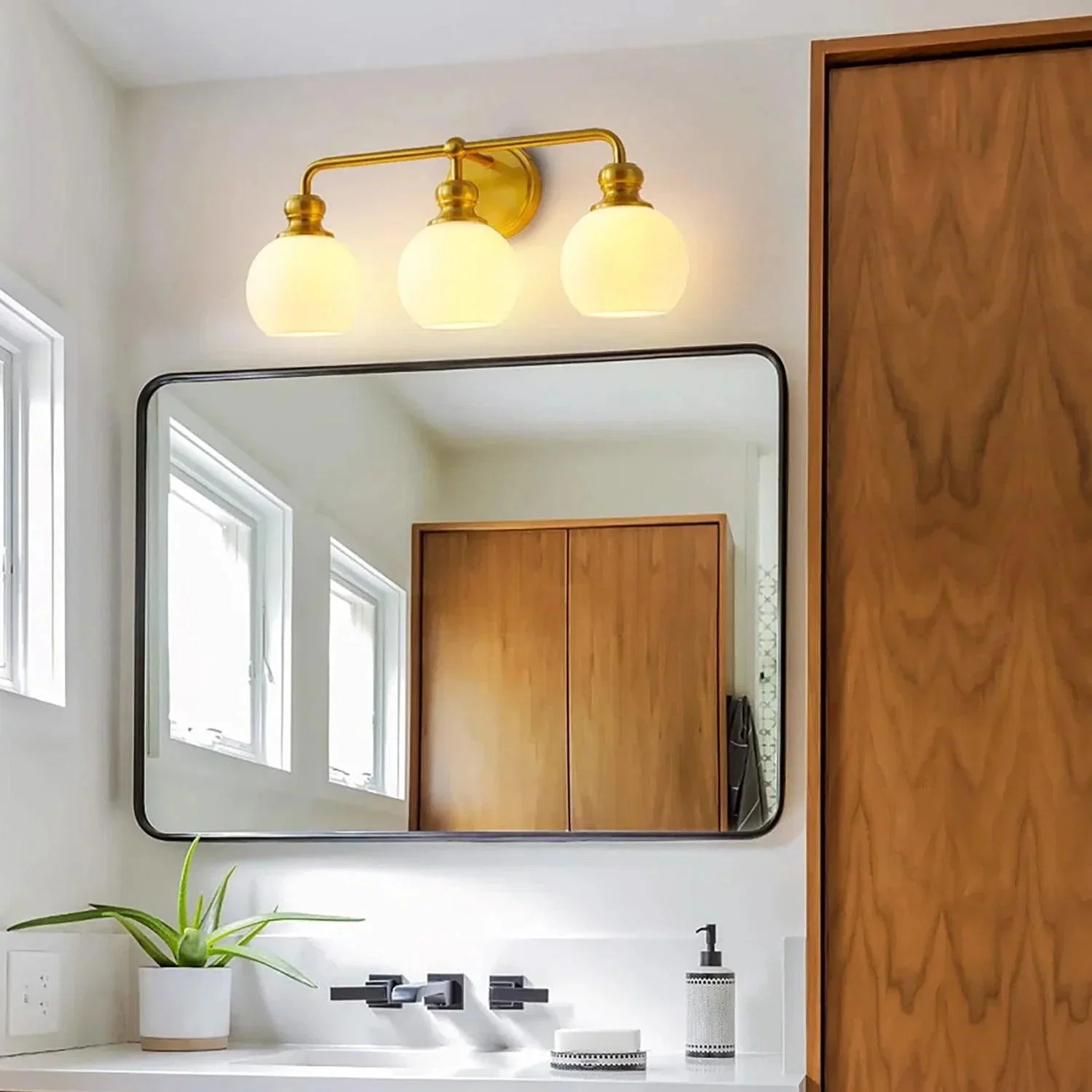 Parrot Uncle Irvine Gold Modern Frosted Glass 3-Light Vanity Light (3056-3G-WH) - Image 4