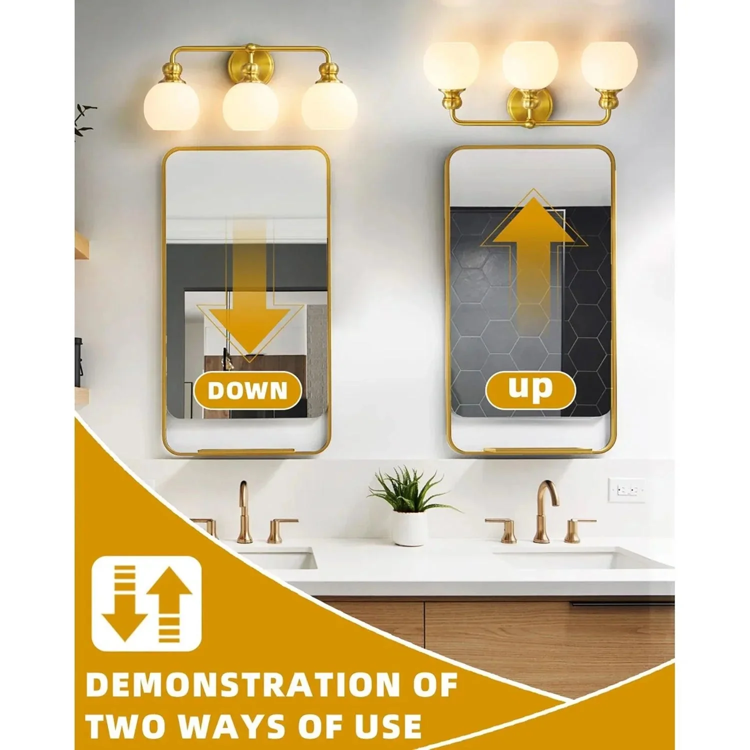 Parrot Uncle Irvine Gold Modern Frosted Glass 3-Light Vanity Light (3056-3G-WH) - Image 7