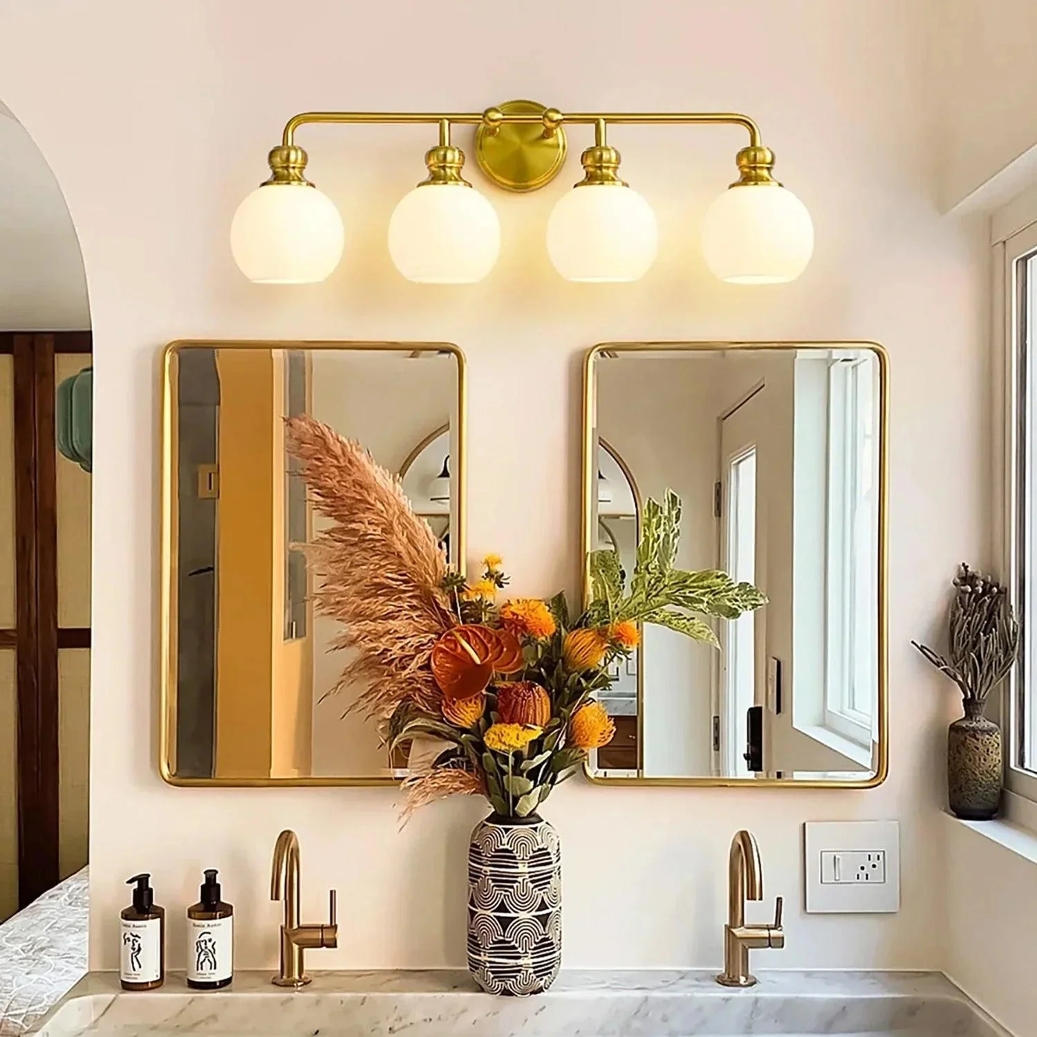 Parrot Uncle Irvine Gold Modern Frosted Glass 4-Light Vanity Light (3056-4G-WH) - Image 2