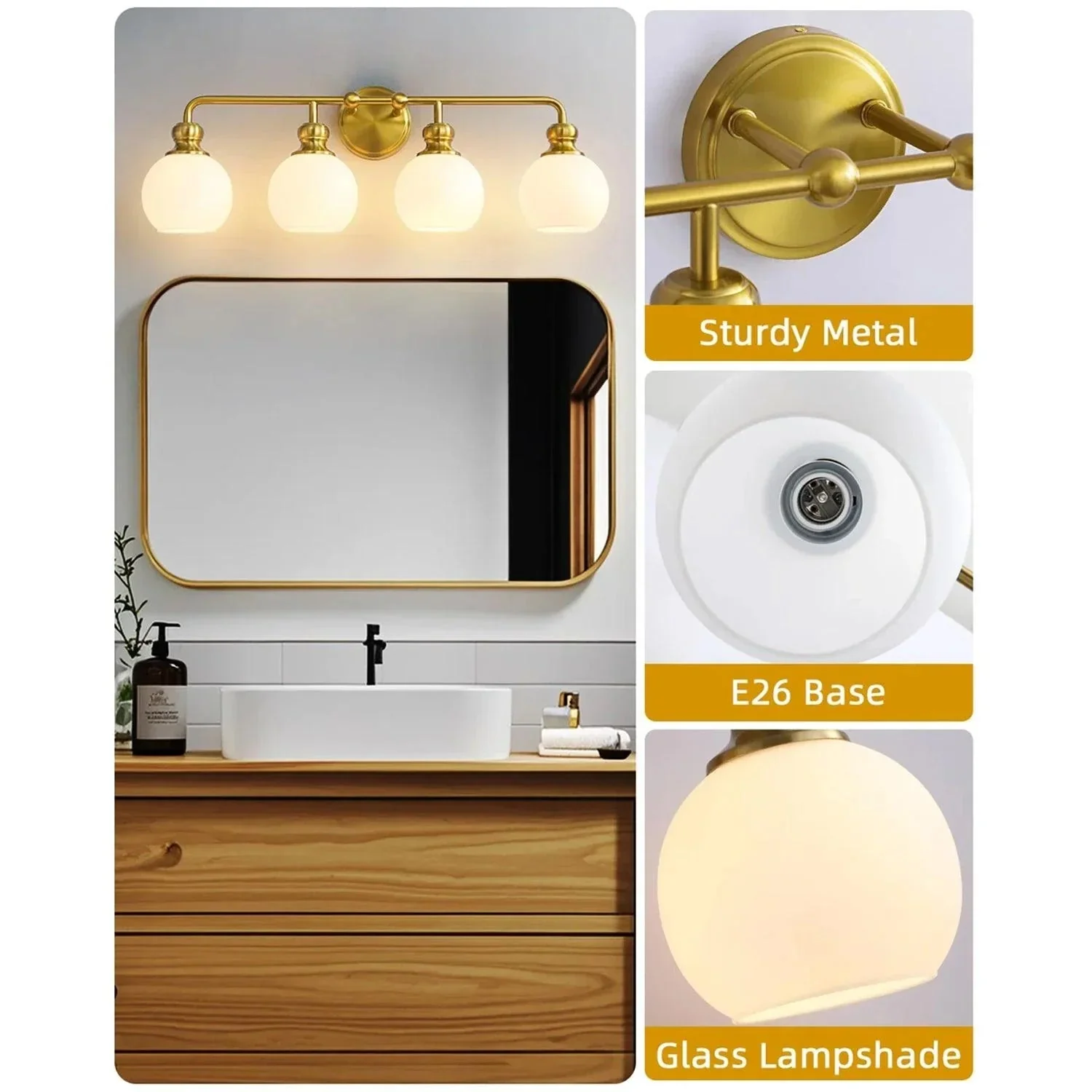 Parrot Uncle Irvine Gold Modern Frosted Glass 4-Light Vanity Light (3056-4G-WH) - Image 3