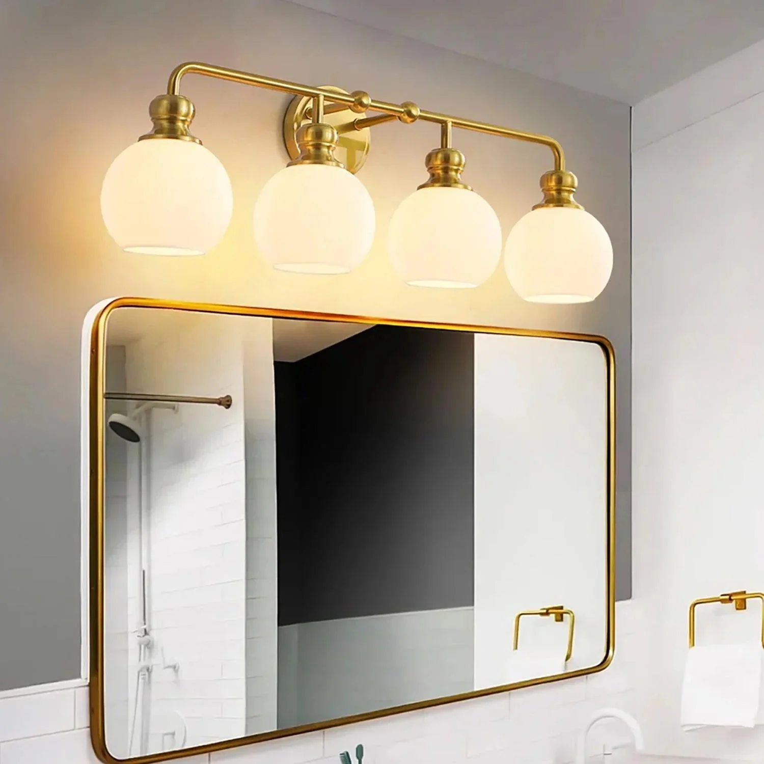 Parrot Uncle Irvine Gold Modern Frosted Glass 4-Light Vanity Light (3056-4G-WH) - Image 4