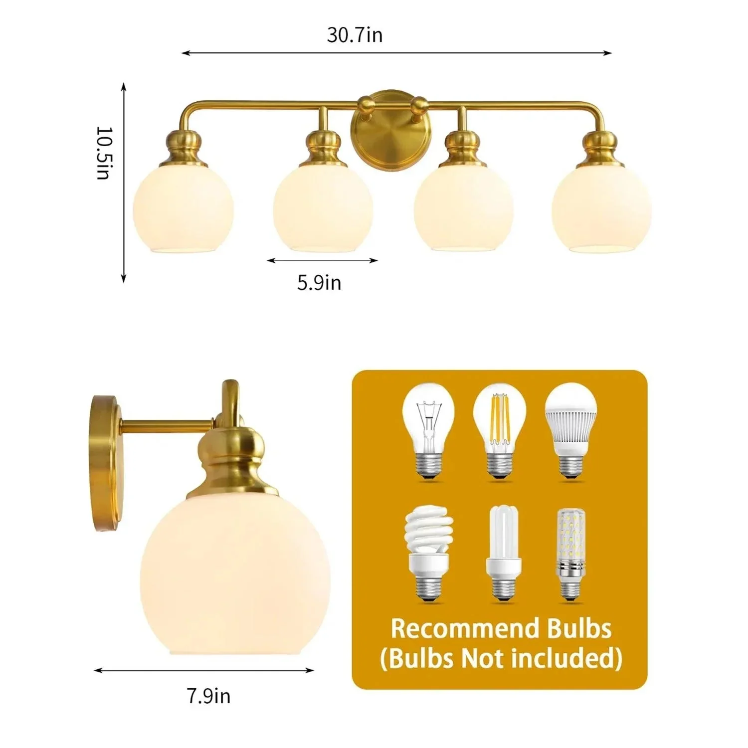Parrot Uncle Irvine Gold Modern Frosted Glass 4-Light Vanity Light (3056-4G-WH) - Image 9