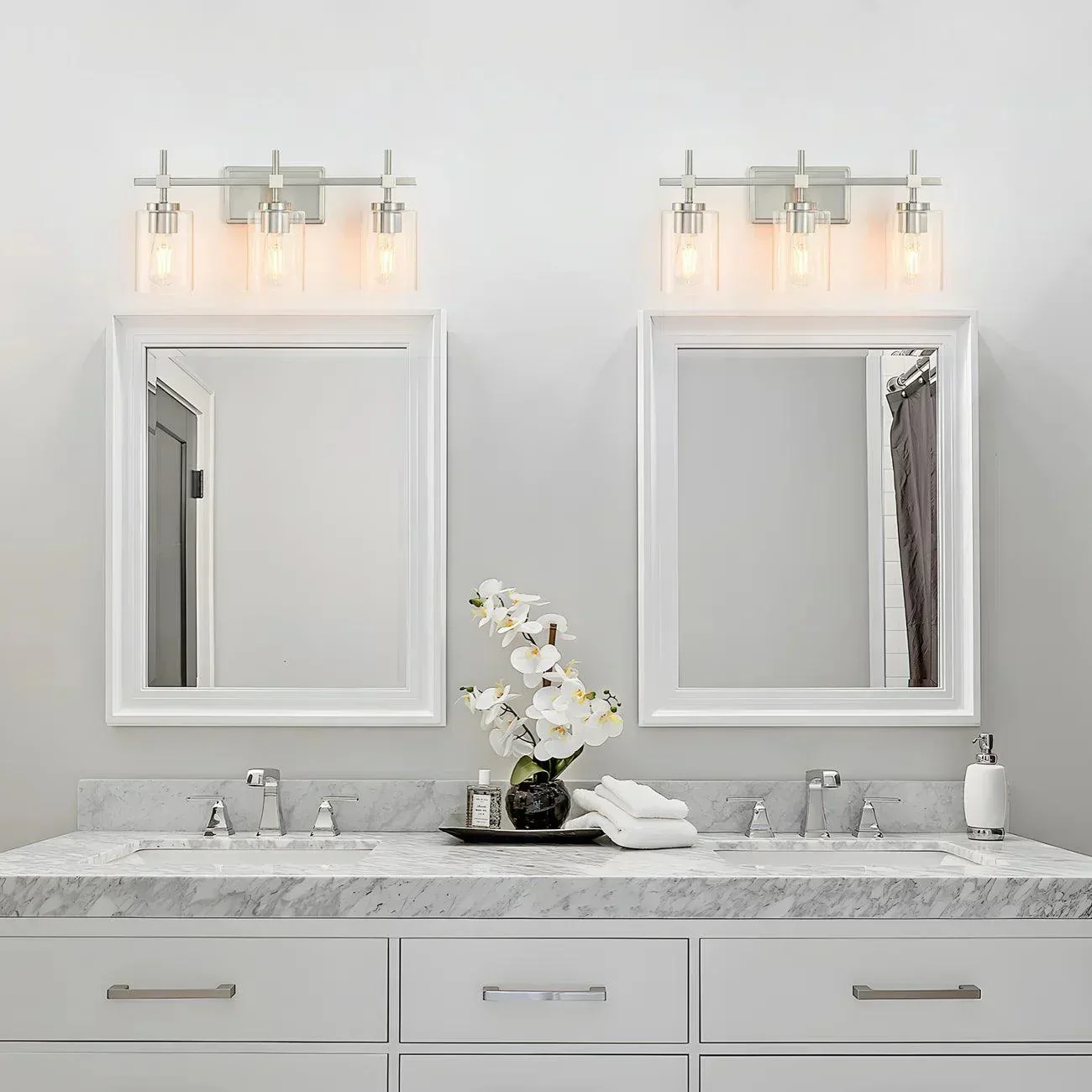 Parrot Uncle Jasper 3-Light Modern Clear Glass Bathroom Vanity Light, Black & Nickel - Image 11